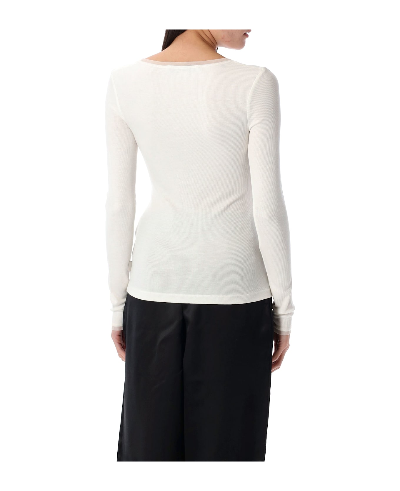 REMAIN Birger Christensen Long Sleeve Jersey Top - CLOUD WHITE