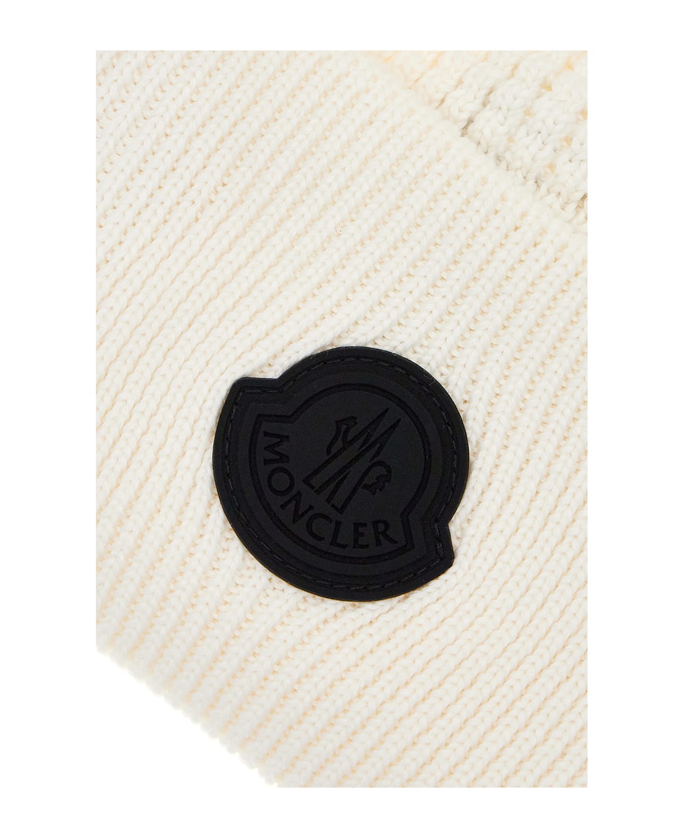 Moncler Ivory Cotton Beanie Hat - WHITE