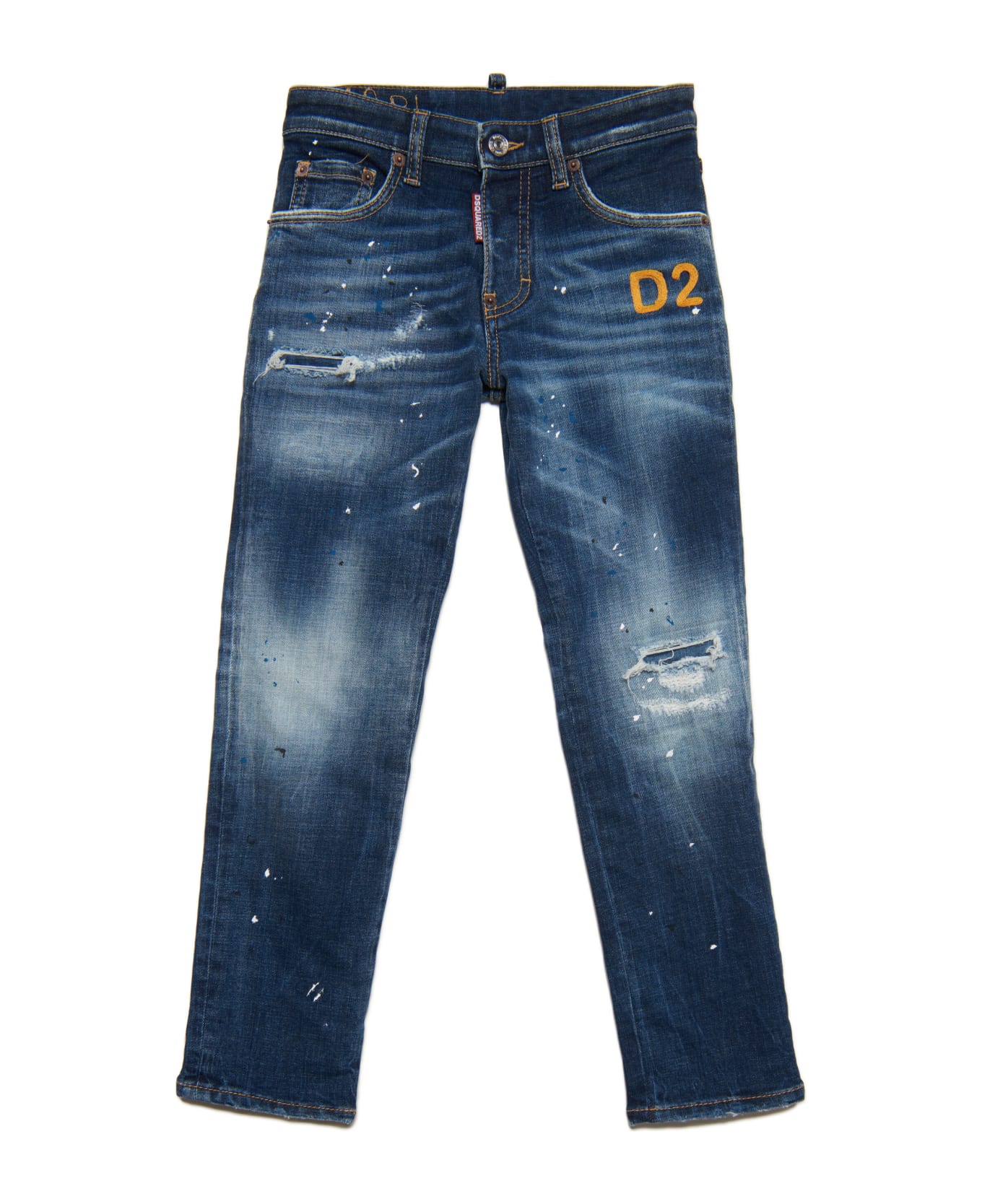 Dsquared2 D2p438u Stanislav Jean Trousers Dsquared Stanislav Jeans Straight Medium Blue Shaded With Breaks And Patches - Blue Denim ボトムス