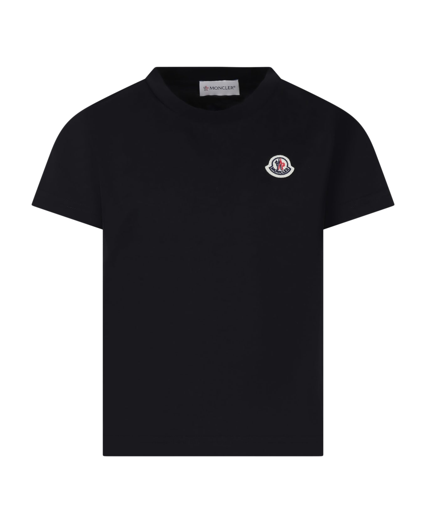 Moncler Black T-shirt For Kids With Logo - Black