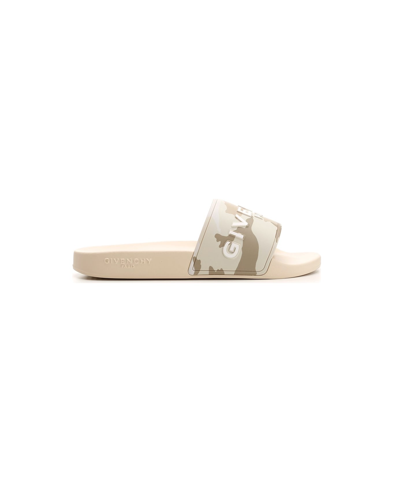 Givenchy Man Light Beige Rubber Slipper With Camouflage Print - Light beige