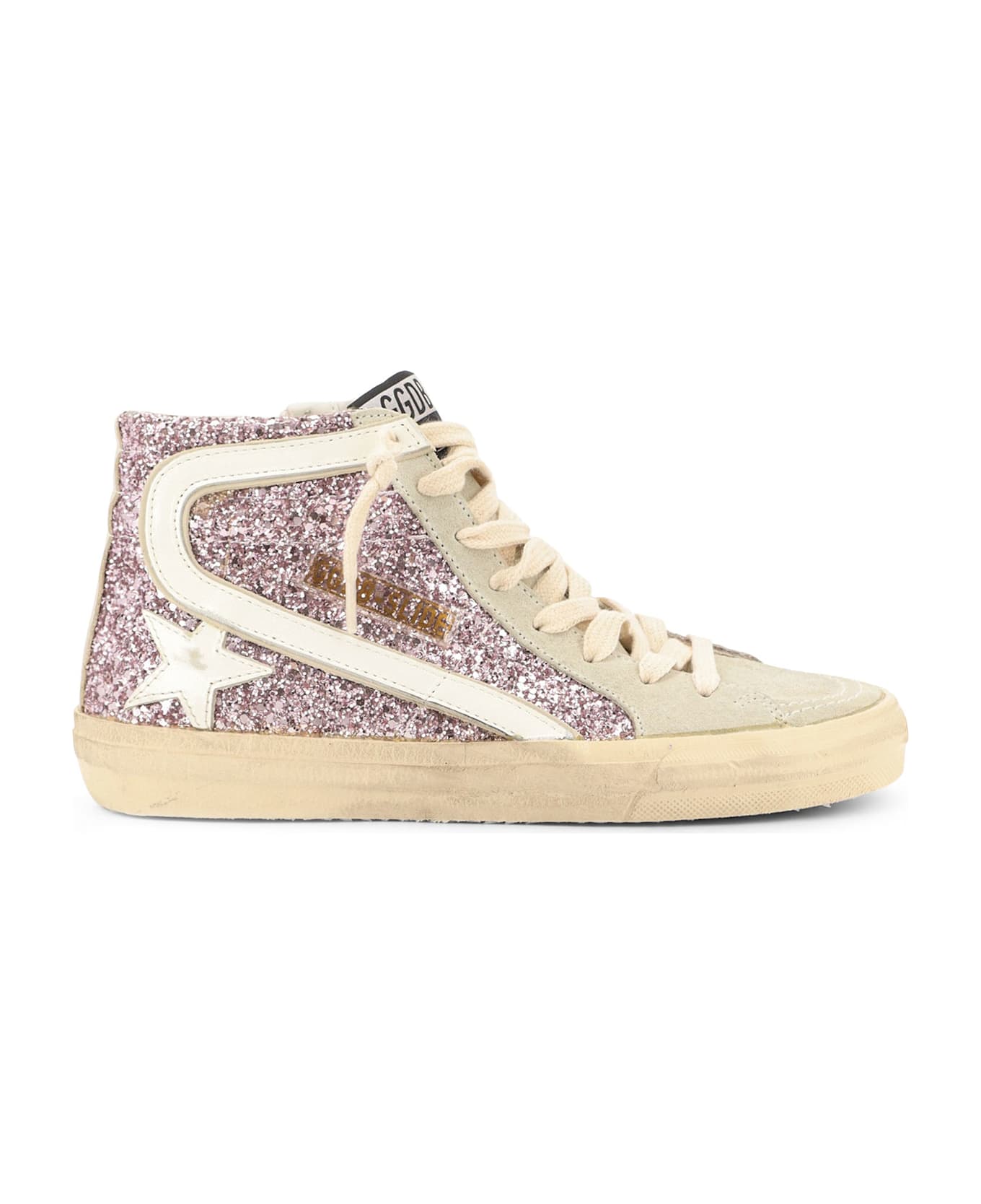 Golden Goose Leather Sneakers With All-over Glitter Detail - Lilacsand