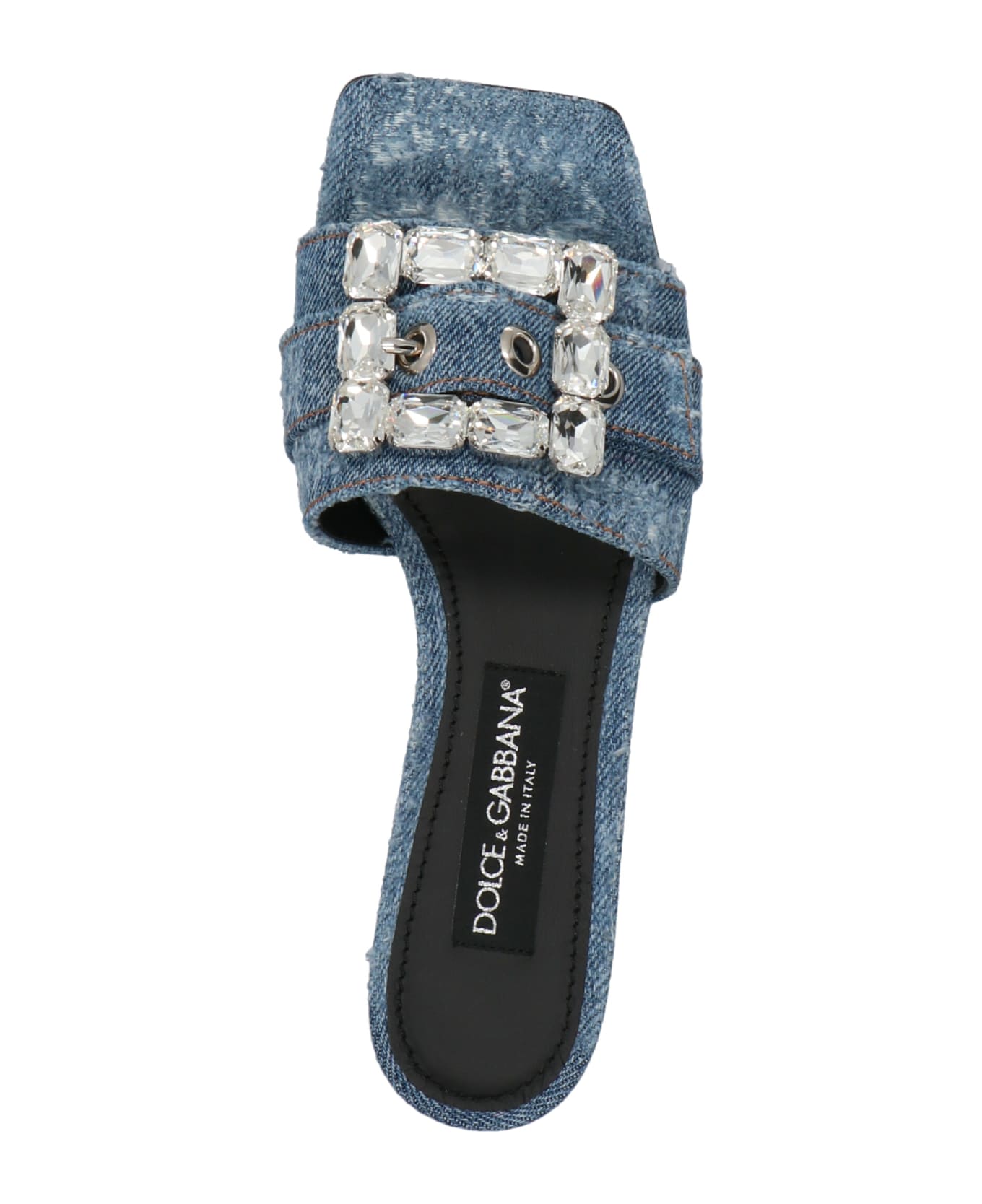 Dolce & Gabbana Patchwork Denim Slides - Light Blue