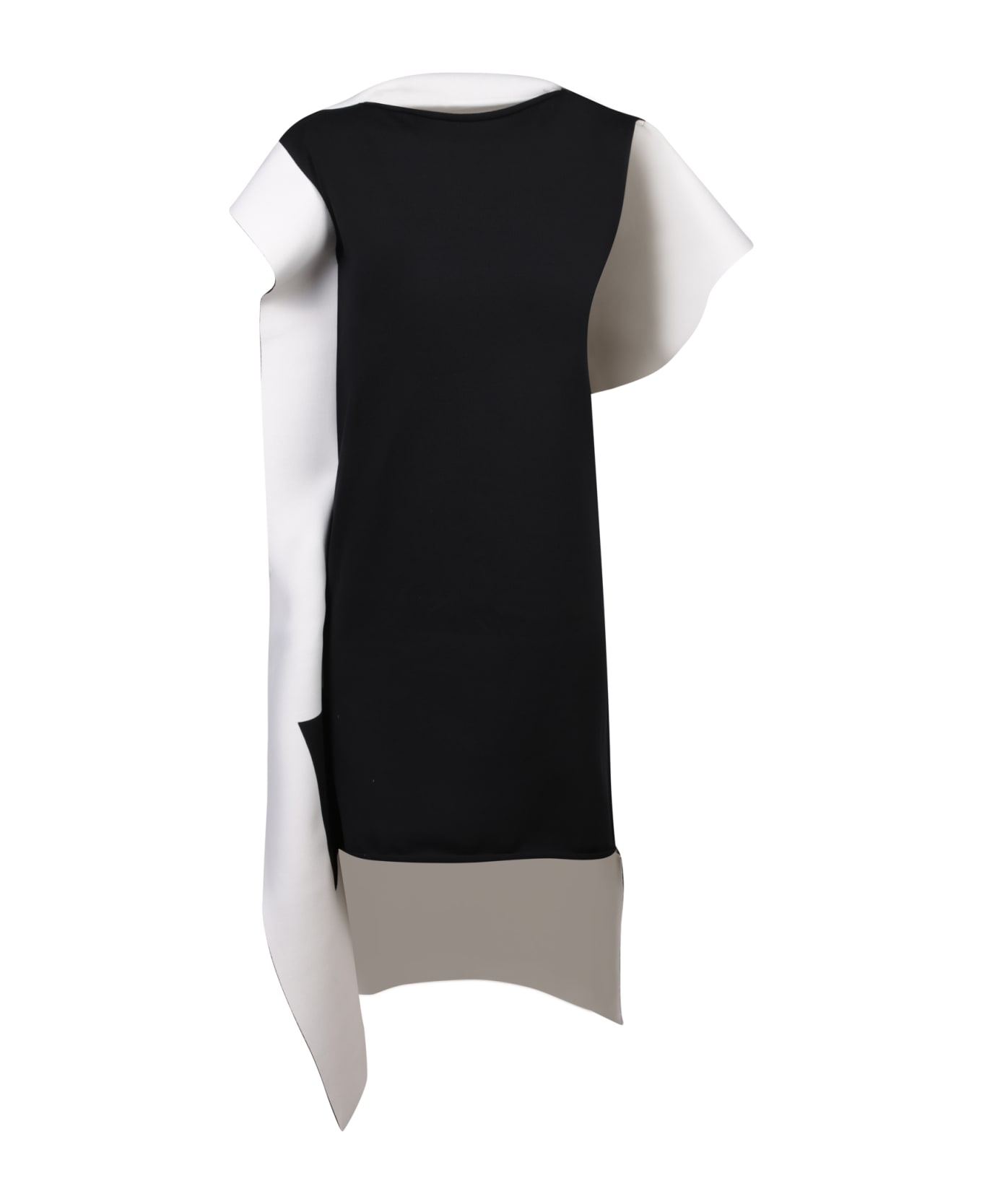Issey Miyake Asymmetric White/ Black Dress - Black