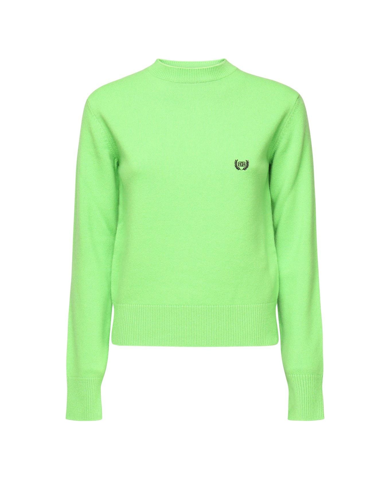 Balenciaga Bb Logo Embroidered Knitted Jumper - LIME