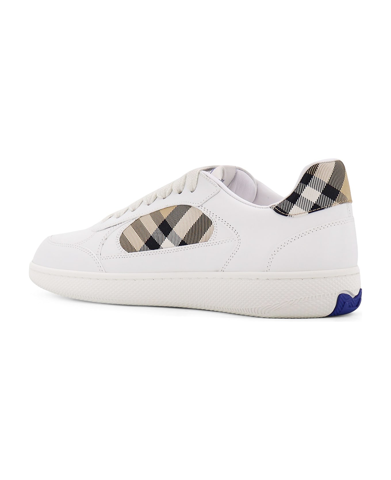 Burberry Low-top Leather Sneakers With Check Inserts - White sand