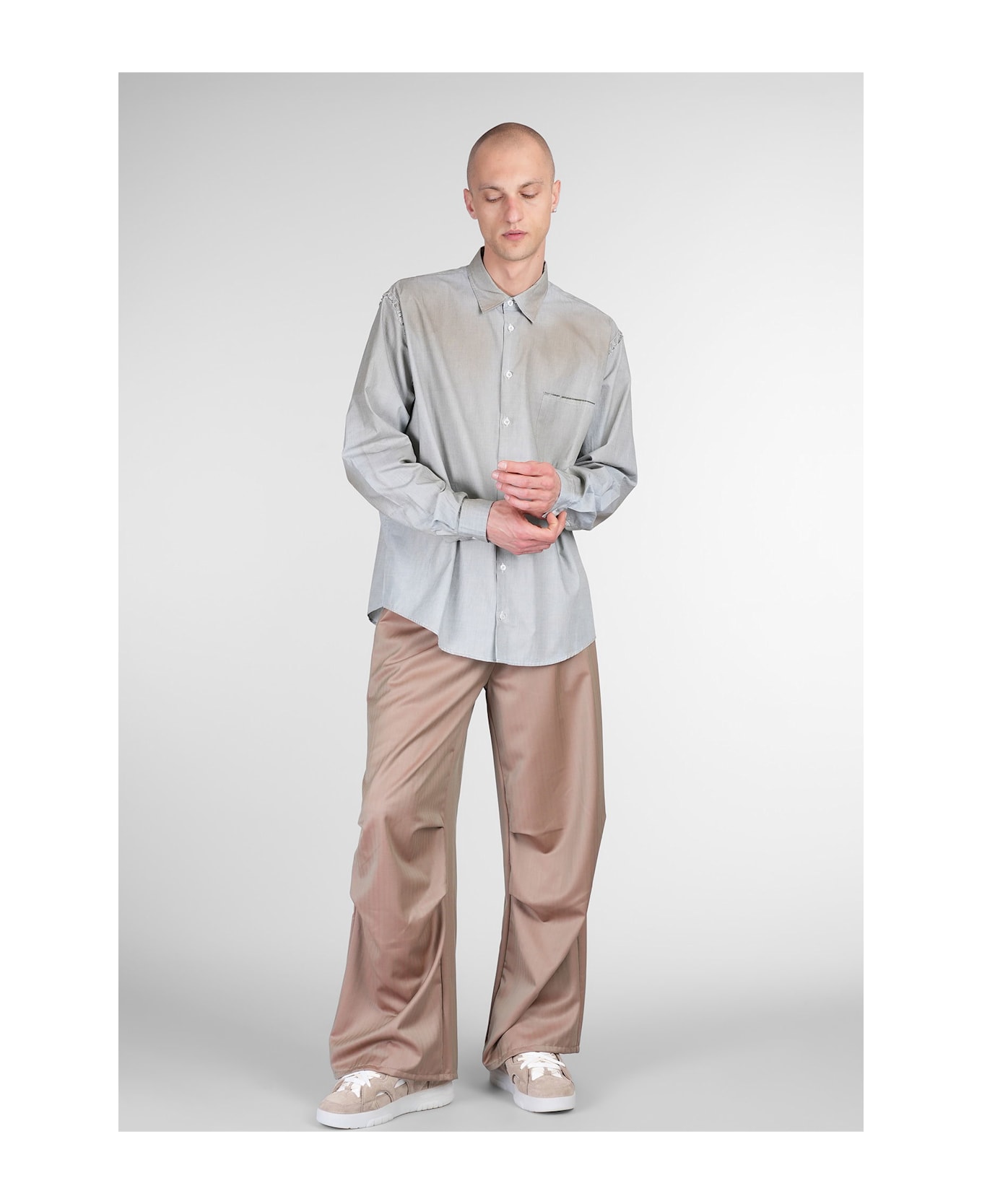 Paura Fan Pants In Taupe Wool - taupe ボトムス
