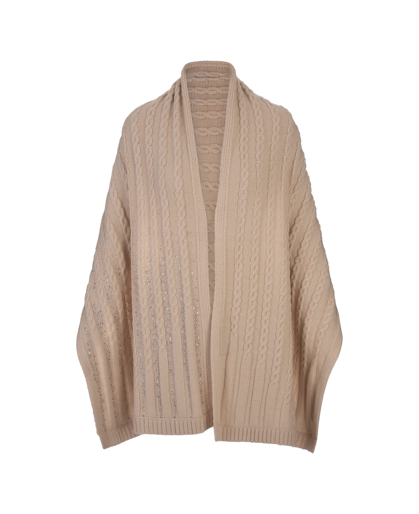 Ermanno Scervino Beige Scarf With Braids And Crystals - Brown
