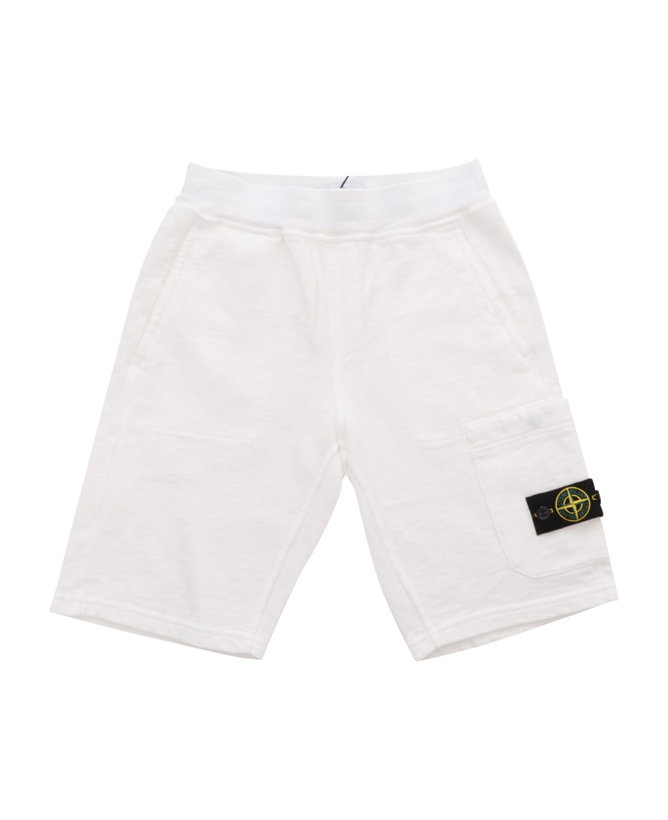 Stone Island Junior White Fleece Bermuda Shorts - WHITE ボトムス
