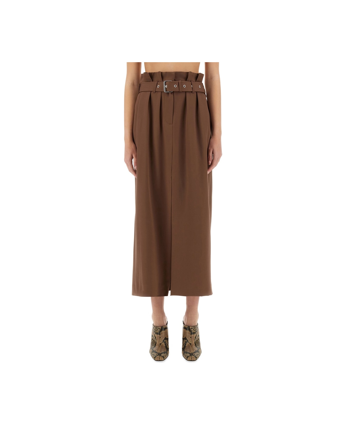 Dries Van Noten Wool Skirt With Belt - BROWN