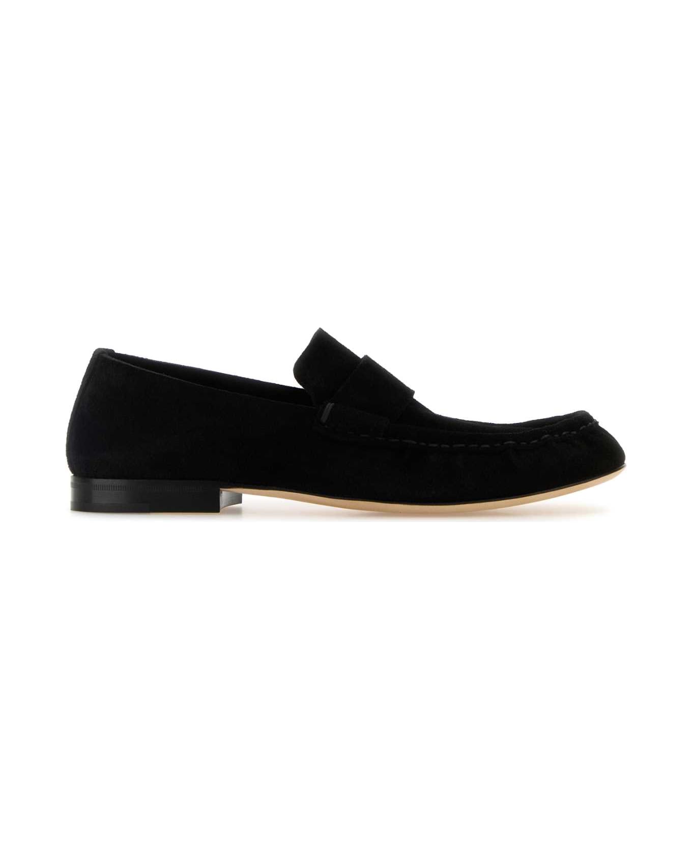 The Row Black Suede Soft Loafers - Black