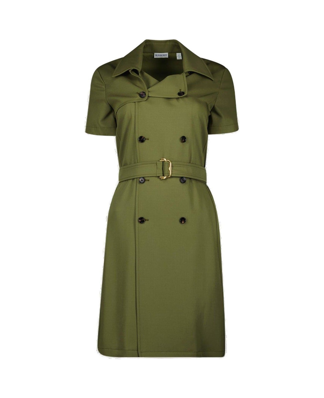 Burberry Double Breasted Belted Dress - Verde