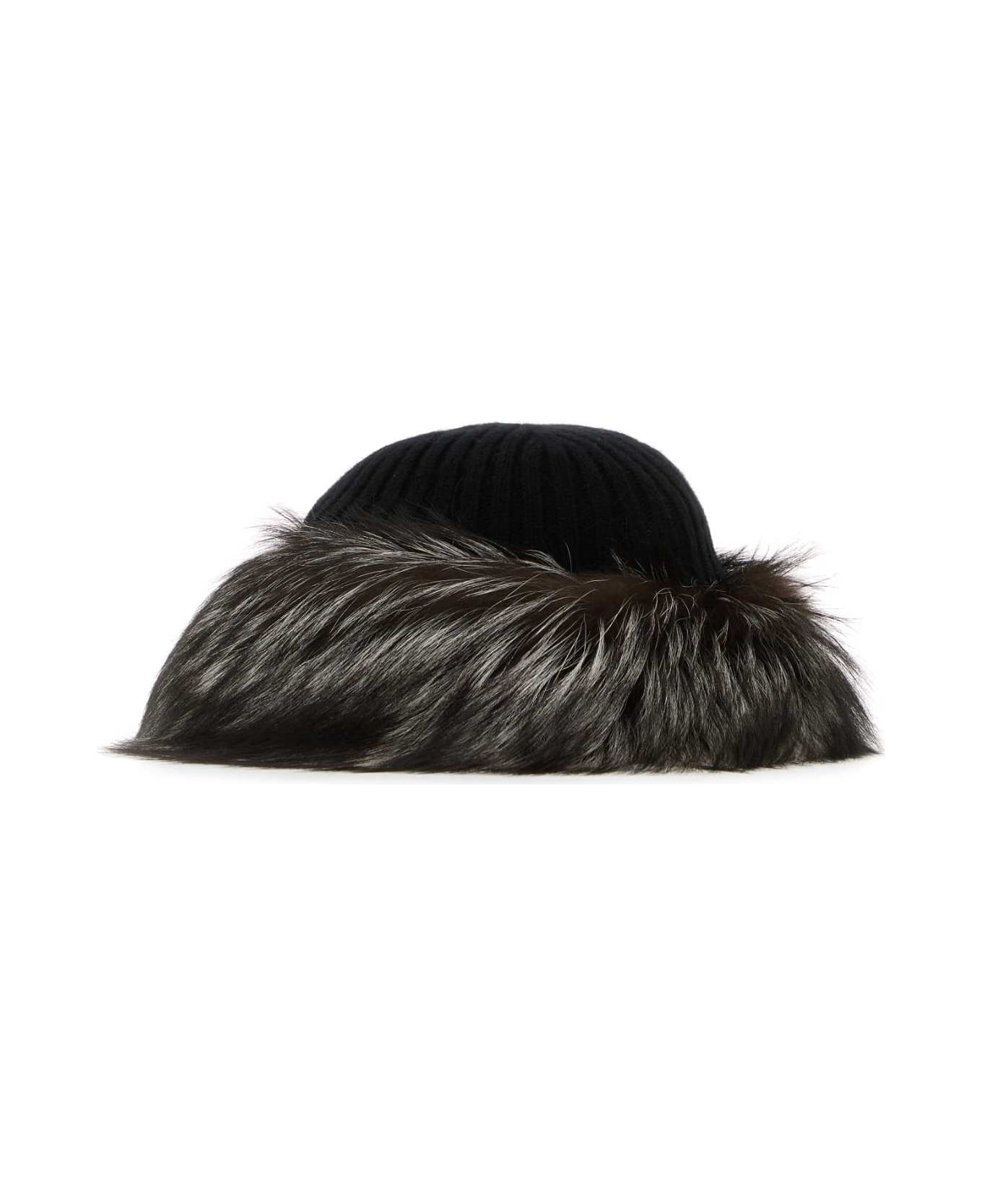 Prada Black Wool Blend Beanie Hat - NERO