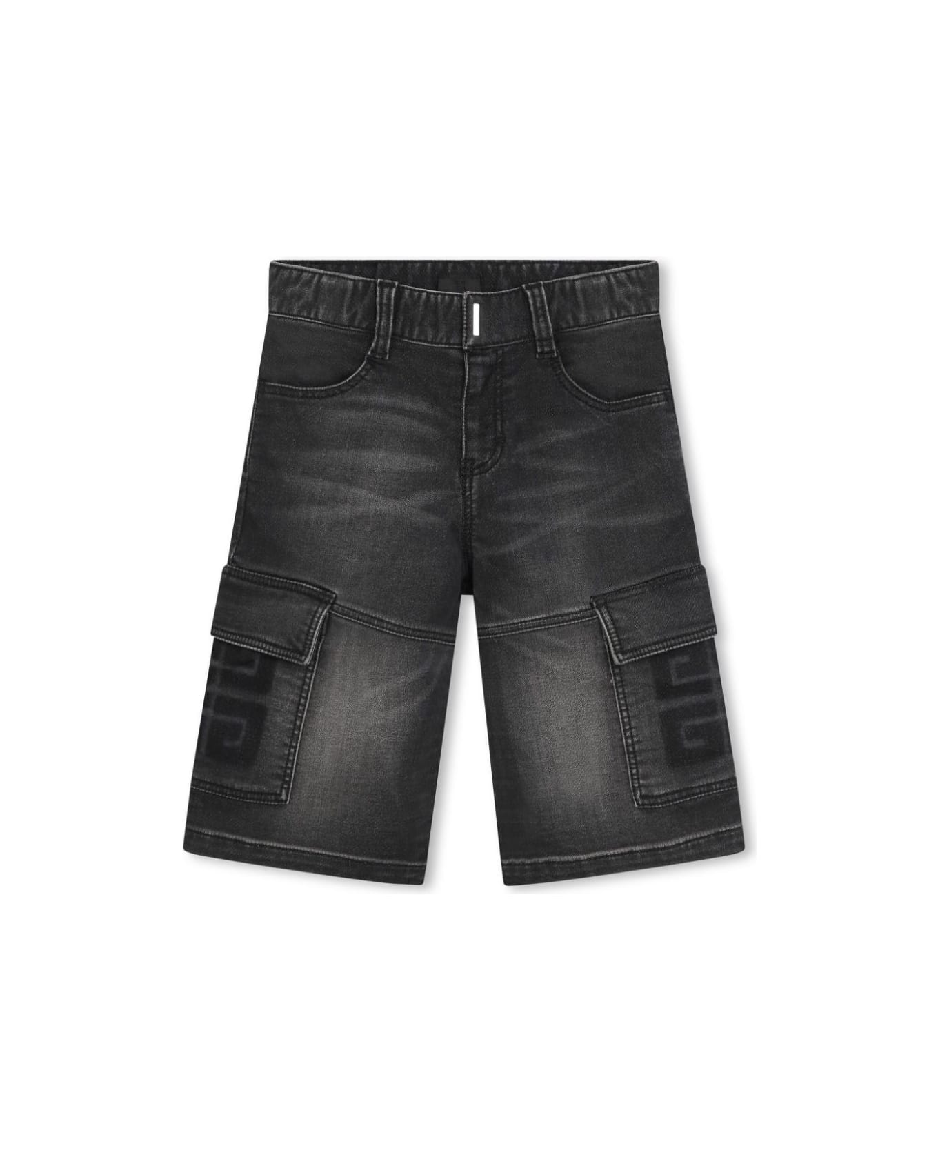 Givenchy 4g Denim Cargo Bermuda Shorts In Black - Black