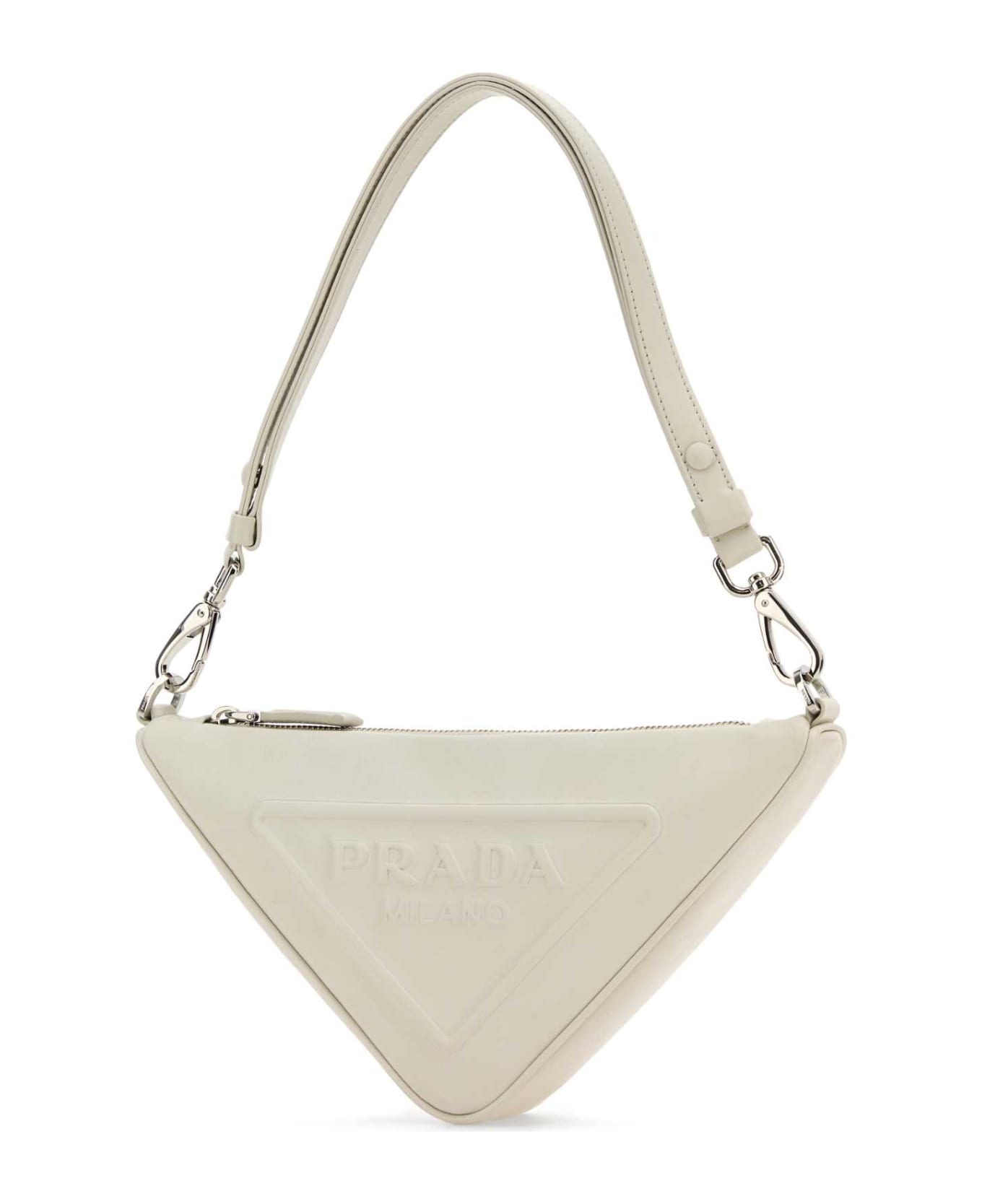 Prada White Leather Prada Triangle Shoulder Bag - BIANCO