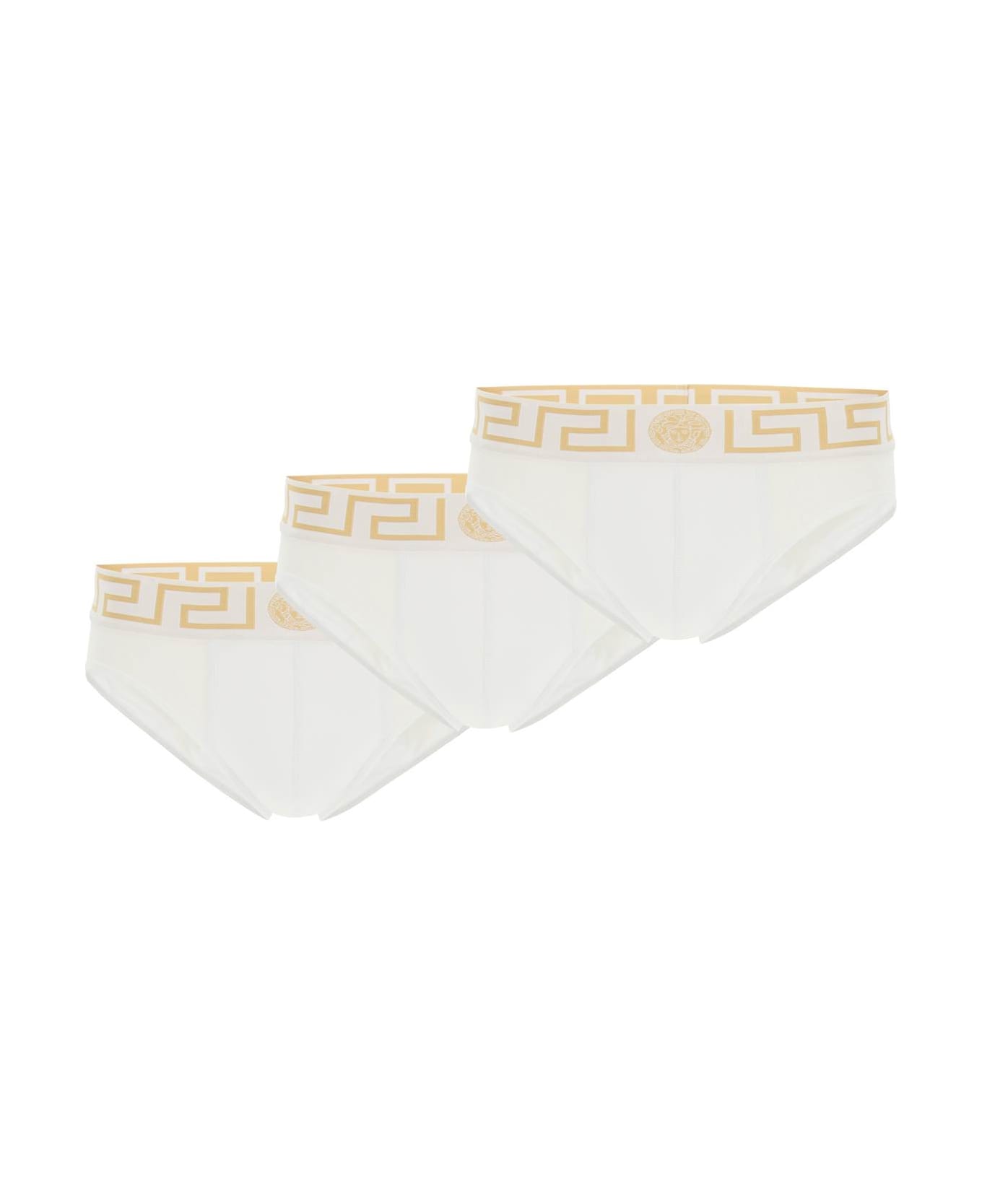 Versace Underwear Briefs Tri-pack - WHITE GREEK GOLD (White)