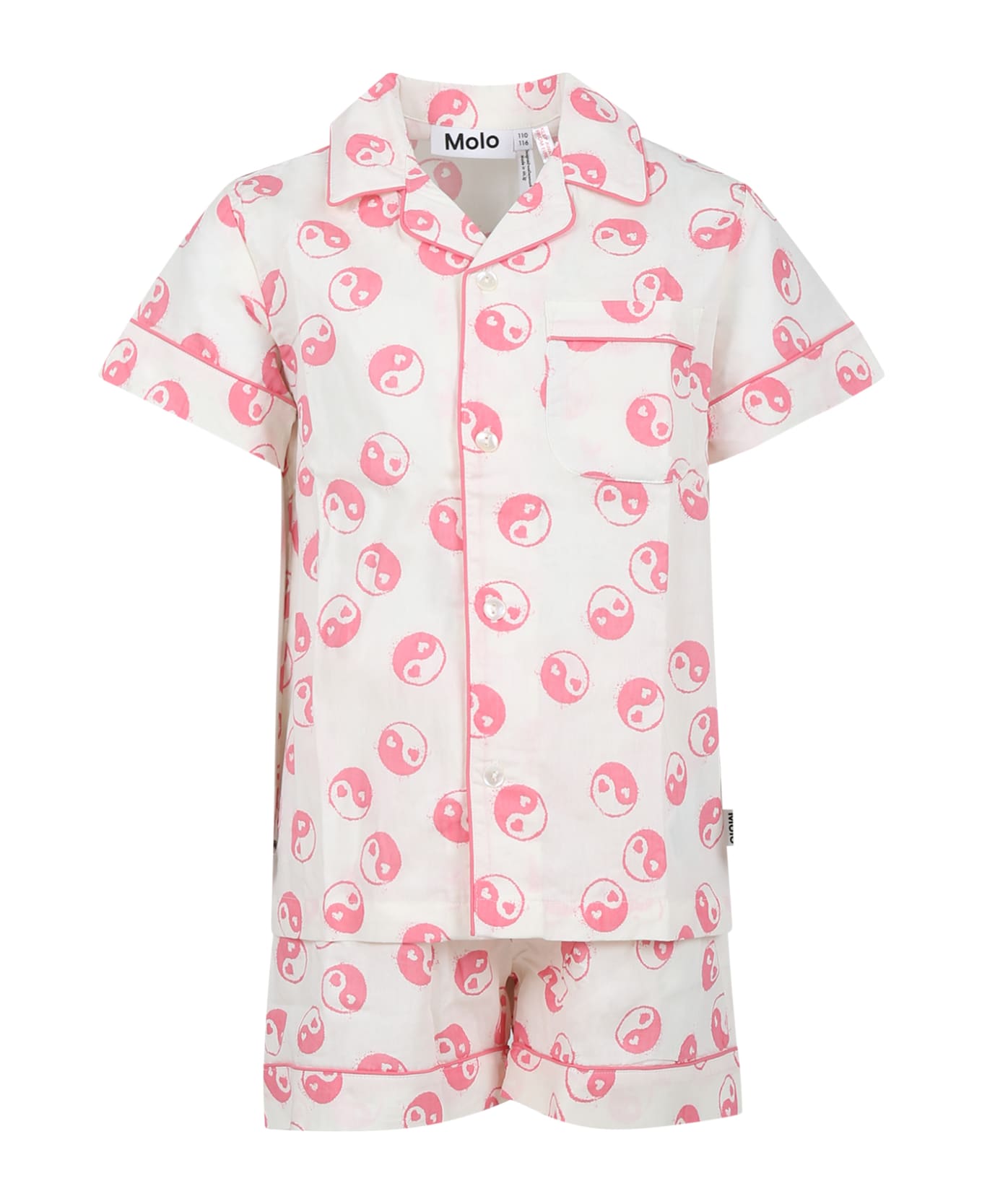 Molo White Pajamas For Kids With Smiley - Pink ジャンプスーツ