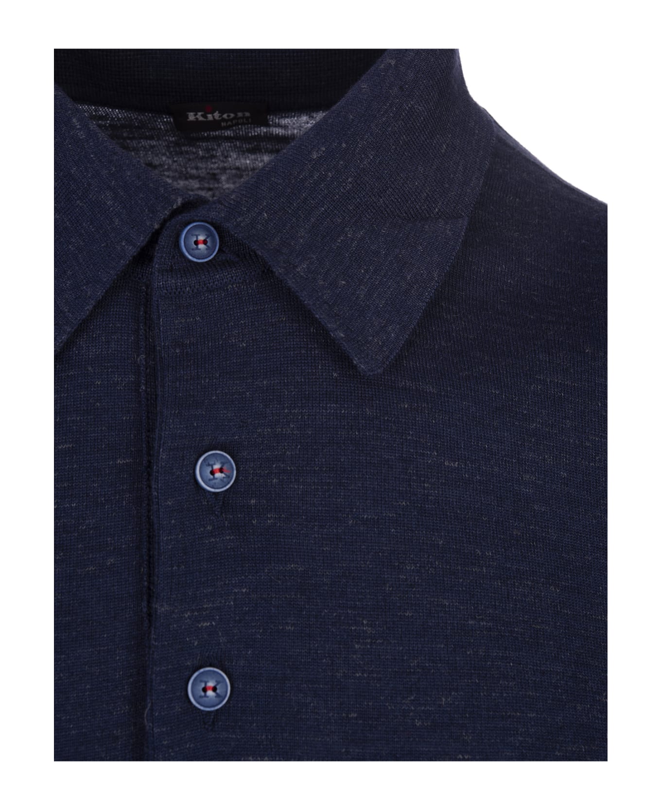 Kiton Navy Blue Knitted Short-sleeved Polo Shirt - Blue