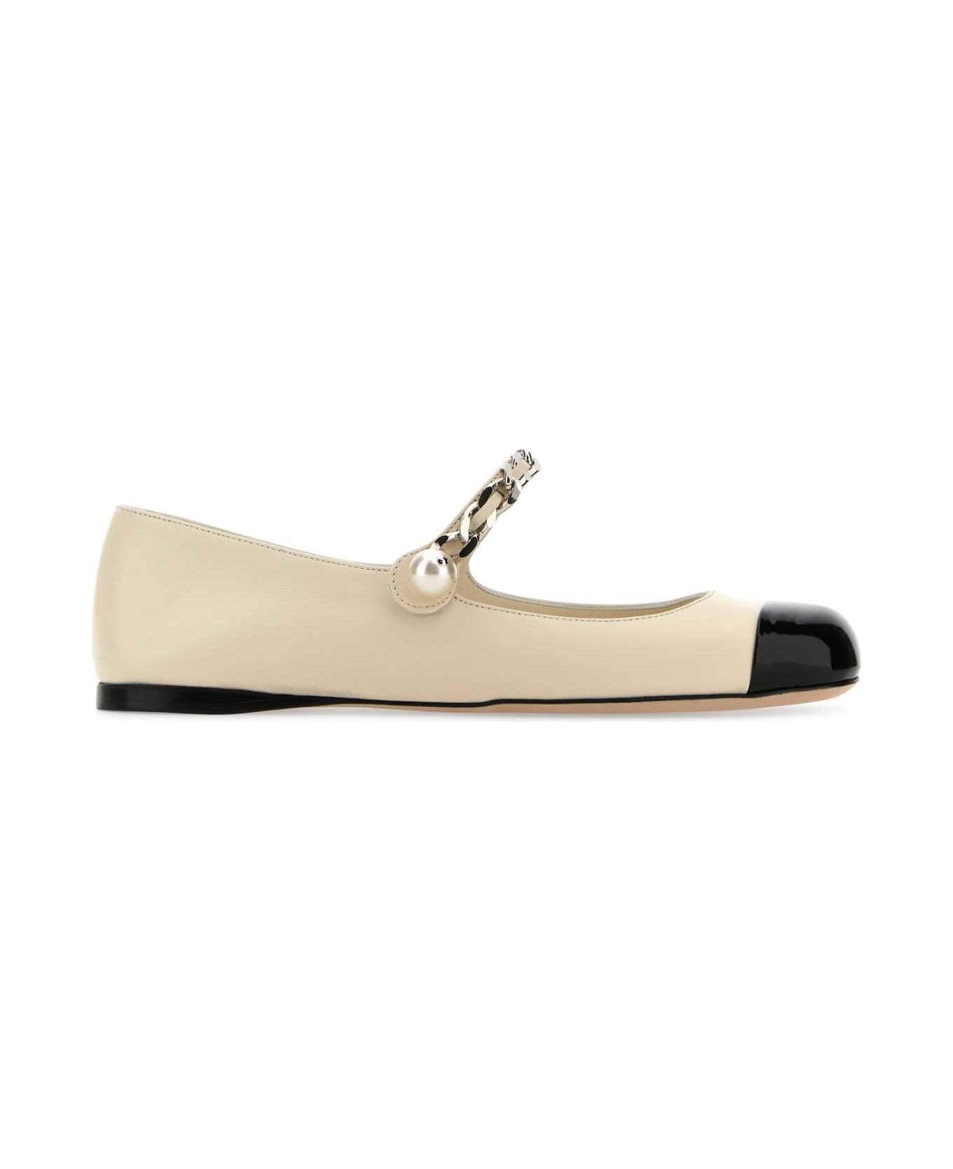Miu Miu Ivory Leather Ballerinas - AVORIONERO