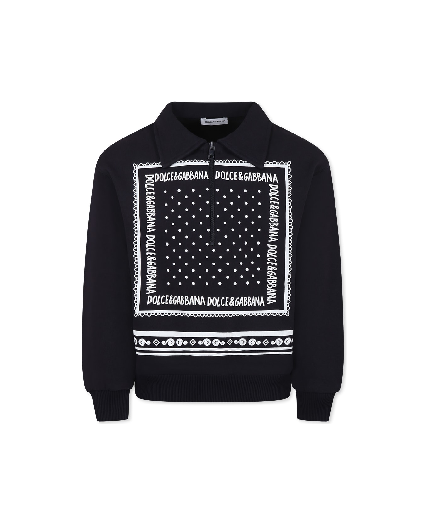 Dolce & Gabbana Blue Sweatshirt For Boy With Bandana Print - Blue