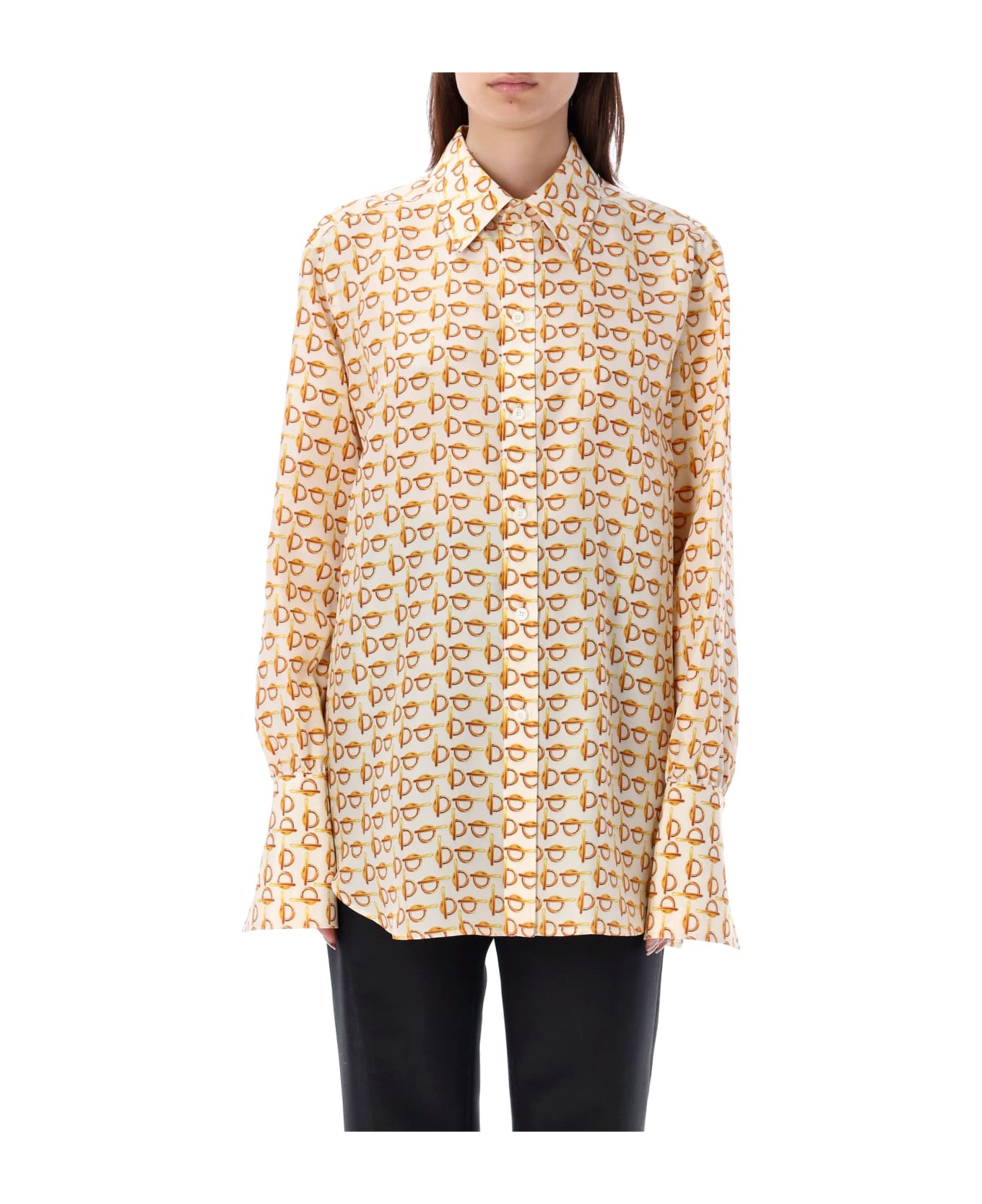 Burberry London Patterned Silk Shirt - GOLD/WHITE