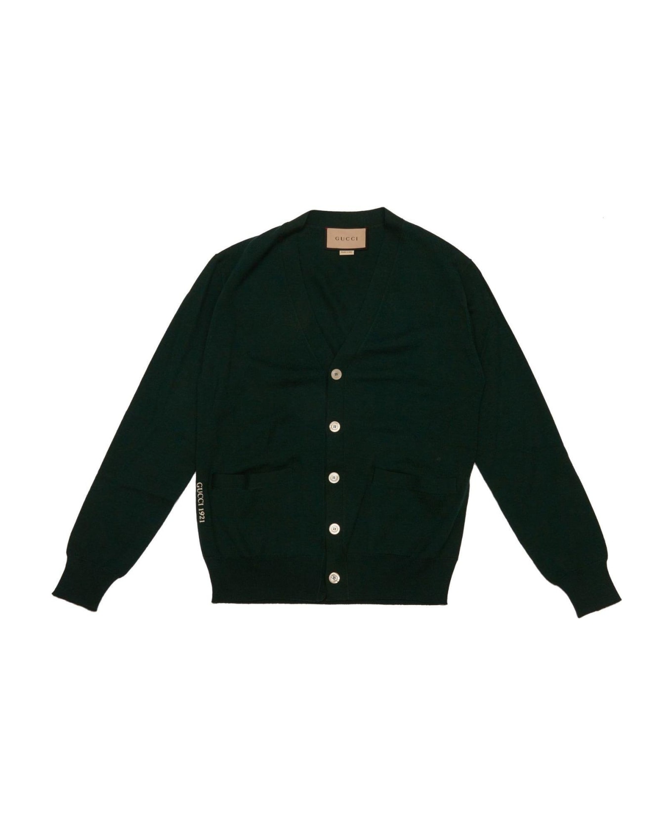 Gucci Logo Embroidered Cardigan - Green Forest Ivory