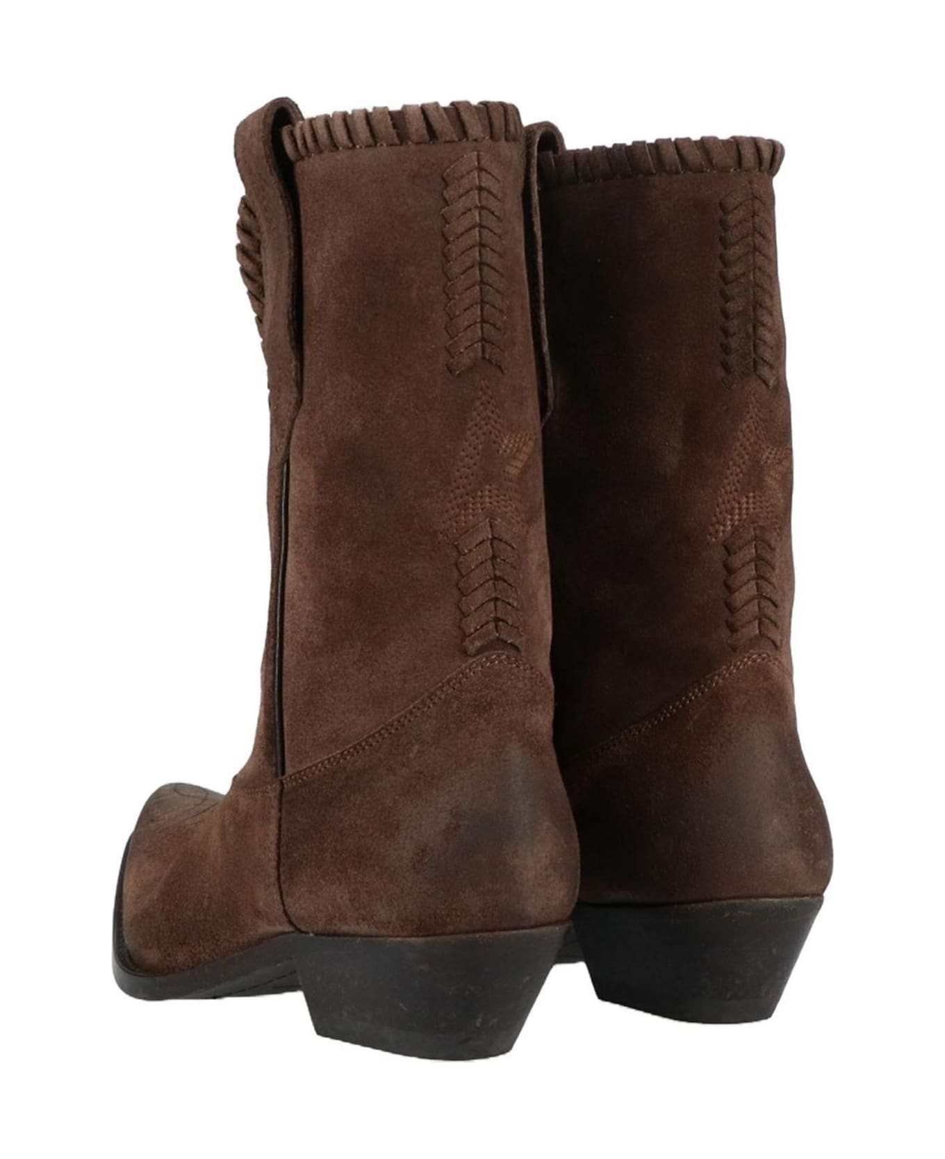 Golden Goose Wish Star Texan Ankle Boots In Brown Suede - brown