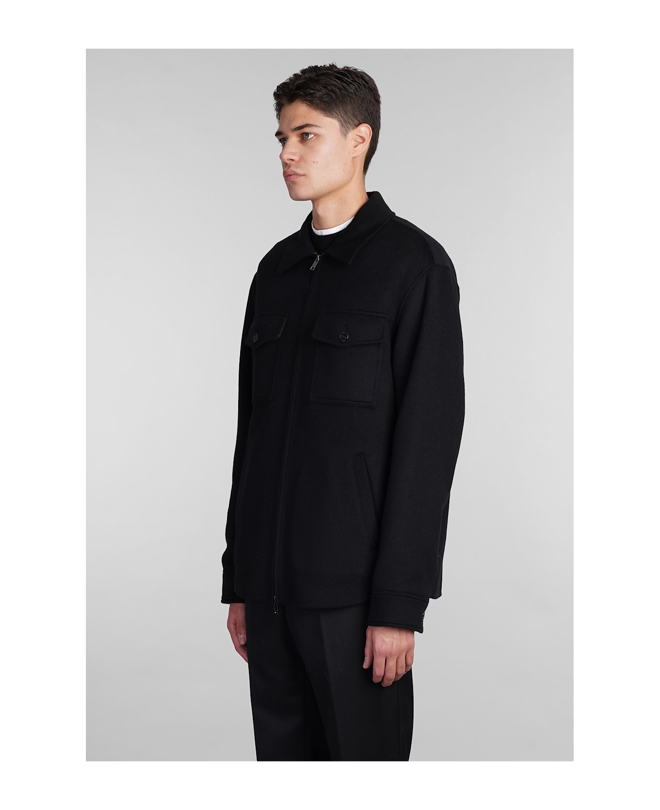 Theory Casual Jacket In Black Wool - black