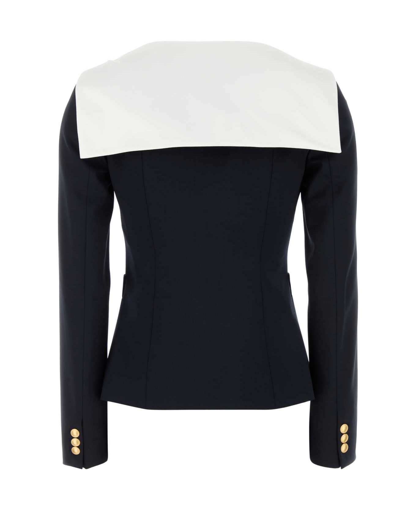 Alessandra Rich Navy Blue Stretch Wool Blazer - NAVYBLUE