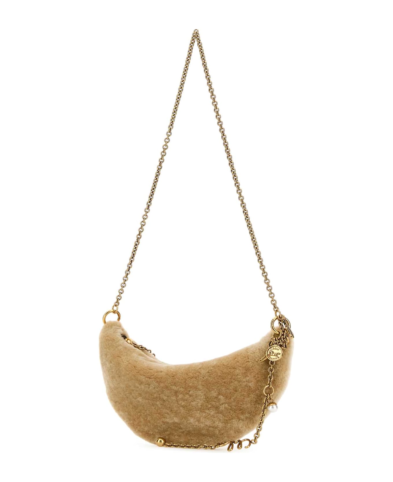 Chloé Beige Shearling Mini Halfmoon Shoulder Bag - SUMMERYBEIGE トートバッグ
