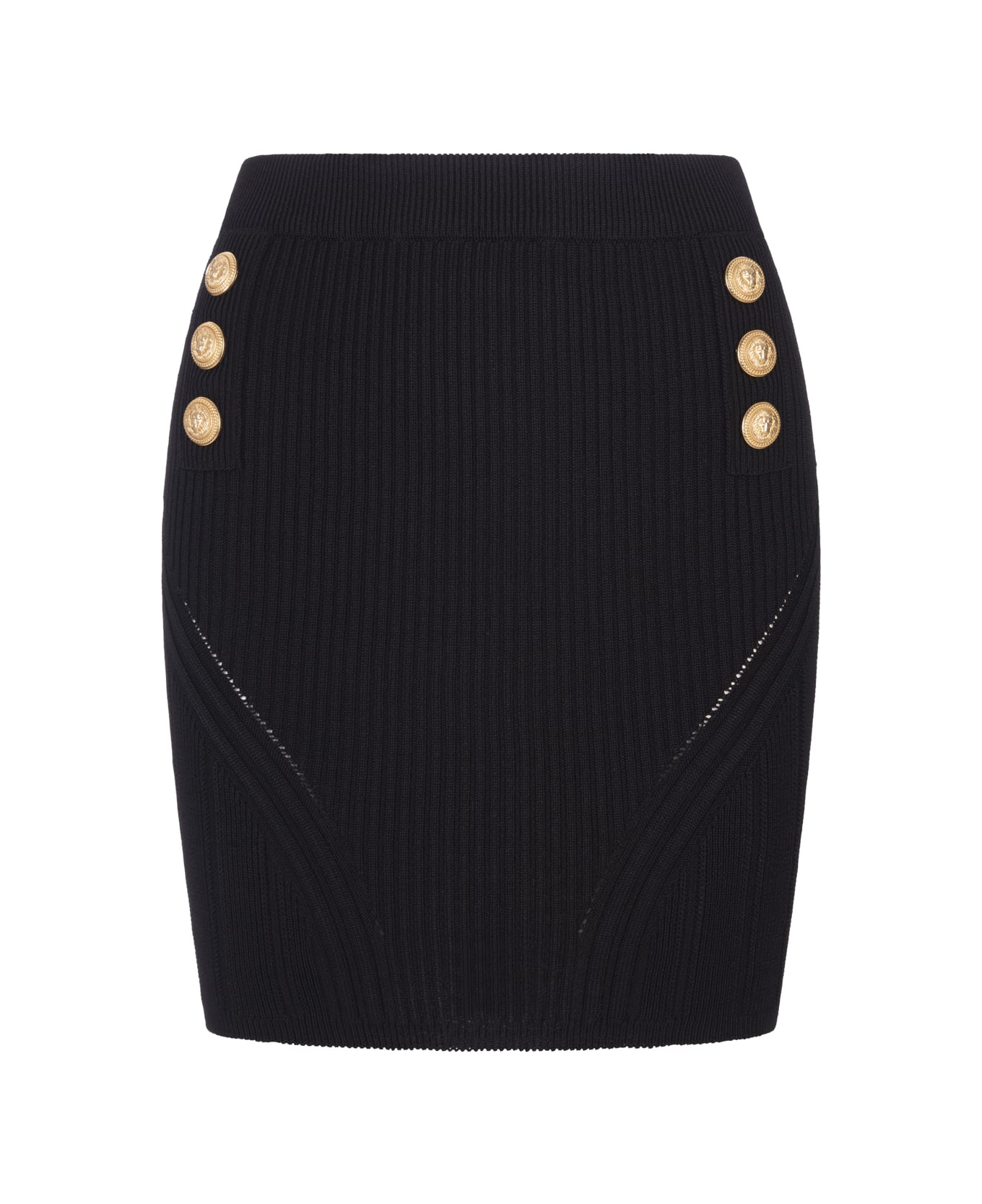 Balmain Black Ribbed Viscose Blend Mini Skirt - Nero