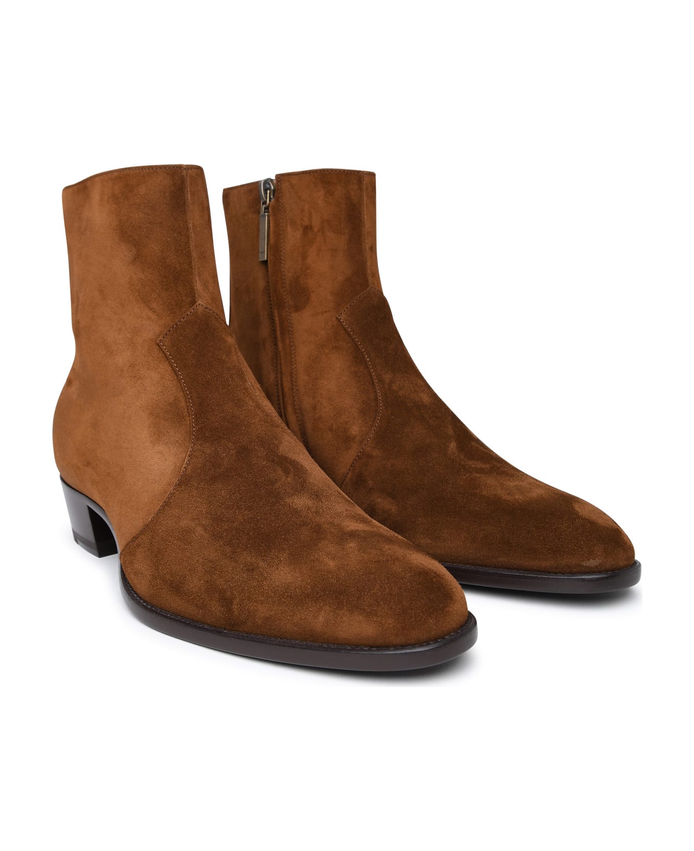 Saint Laurent Wyatt Brown Suede Ankle Boots - Brown