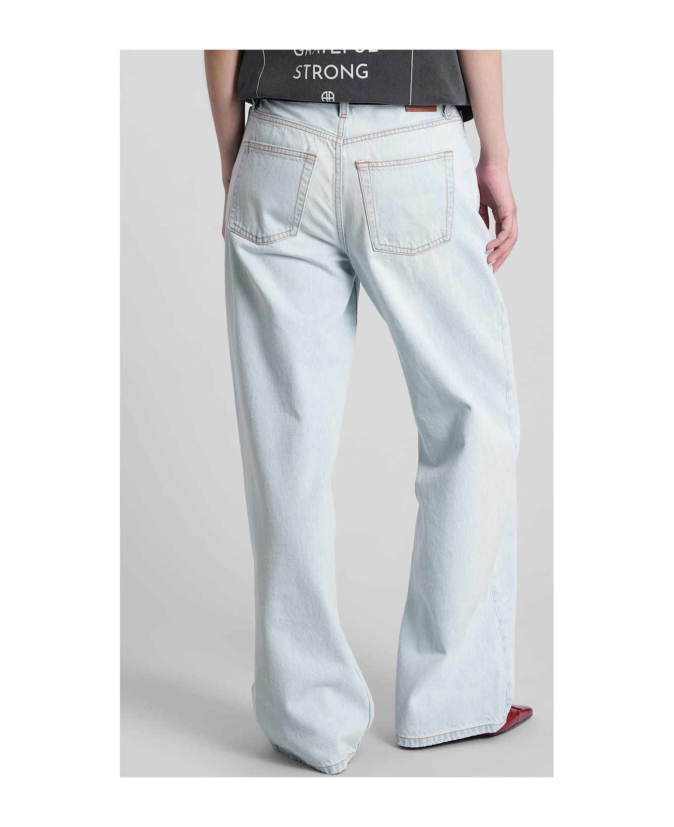 Anine Bing Manon Jeans In Cyan Cotton - cyan