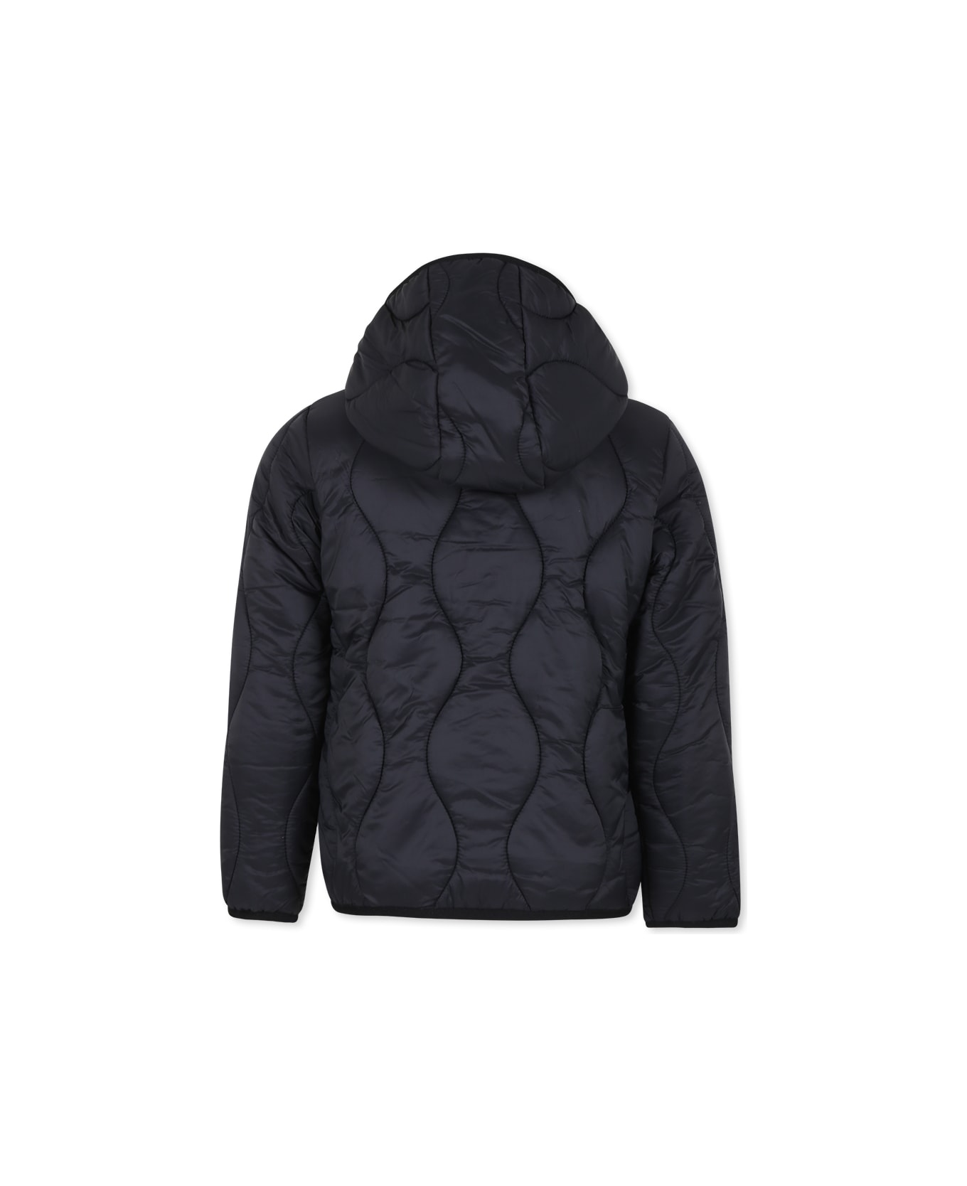 Diesel Black Down Jacket For Kids With Logo - Black