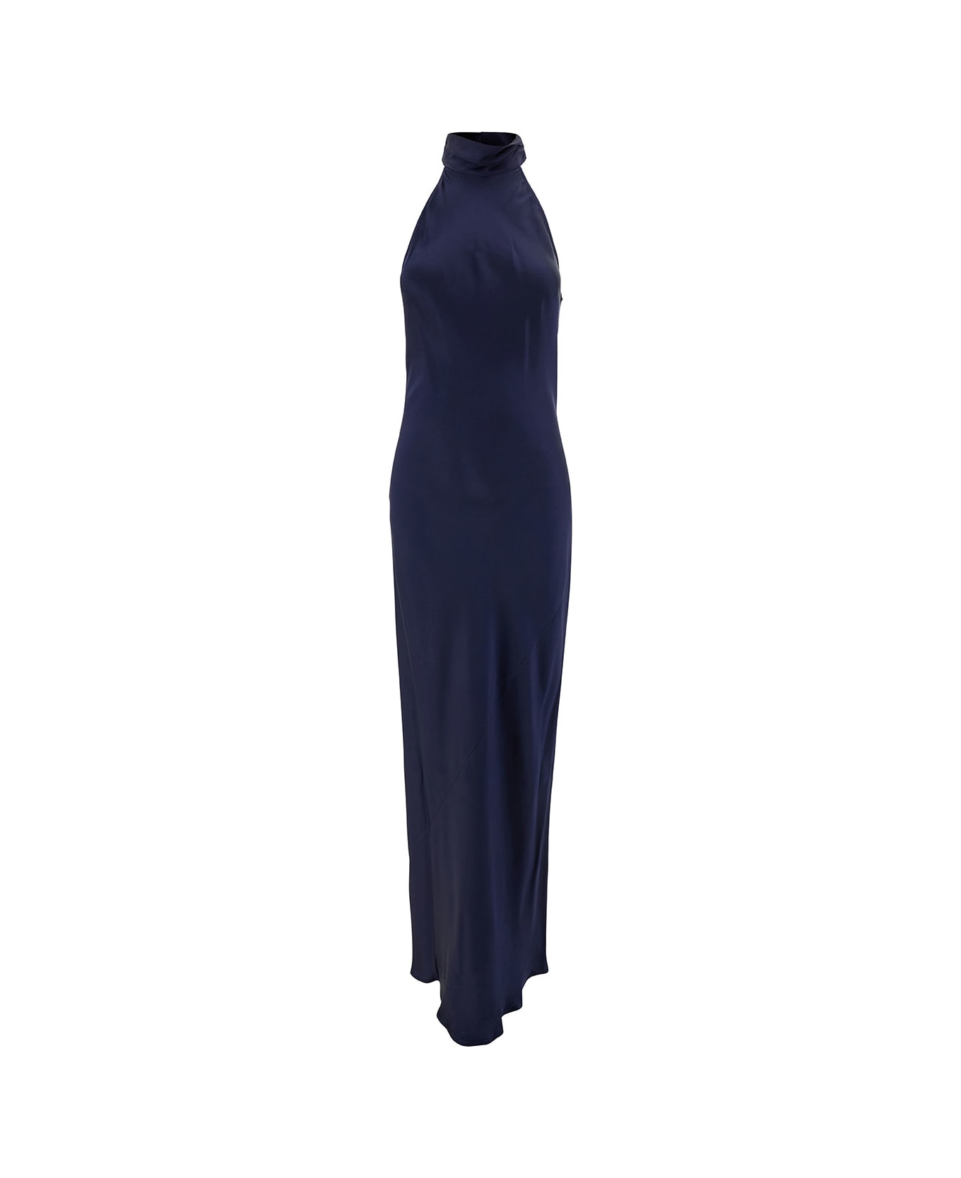SEMICOUTURE 'elisha' Long Blue Dress With Halterneck In Acetate And Silk Blend Woman - Blu