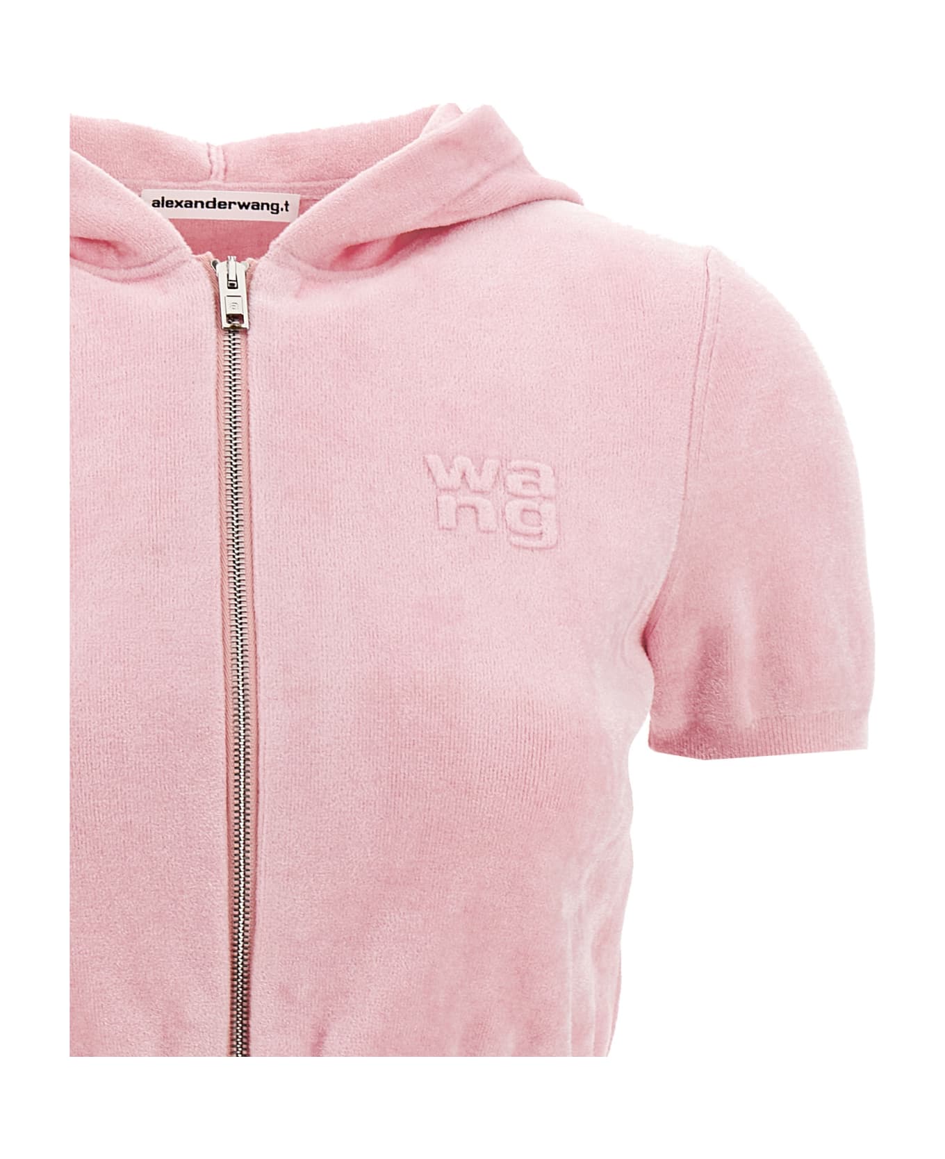 T by Alexander Wang Logo Chenille Cropped Hoodie - Pink