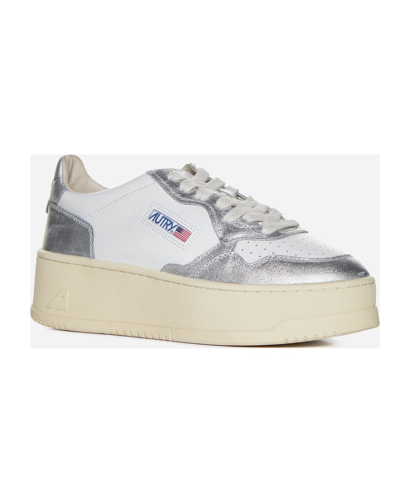 Autry Medalist Platform Leather Sneakers - Silver ウェッジシューズ