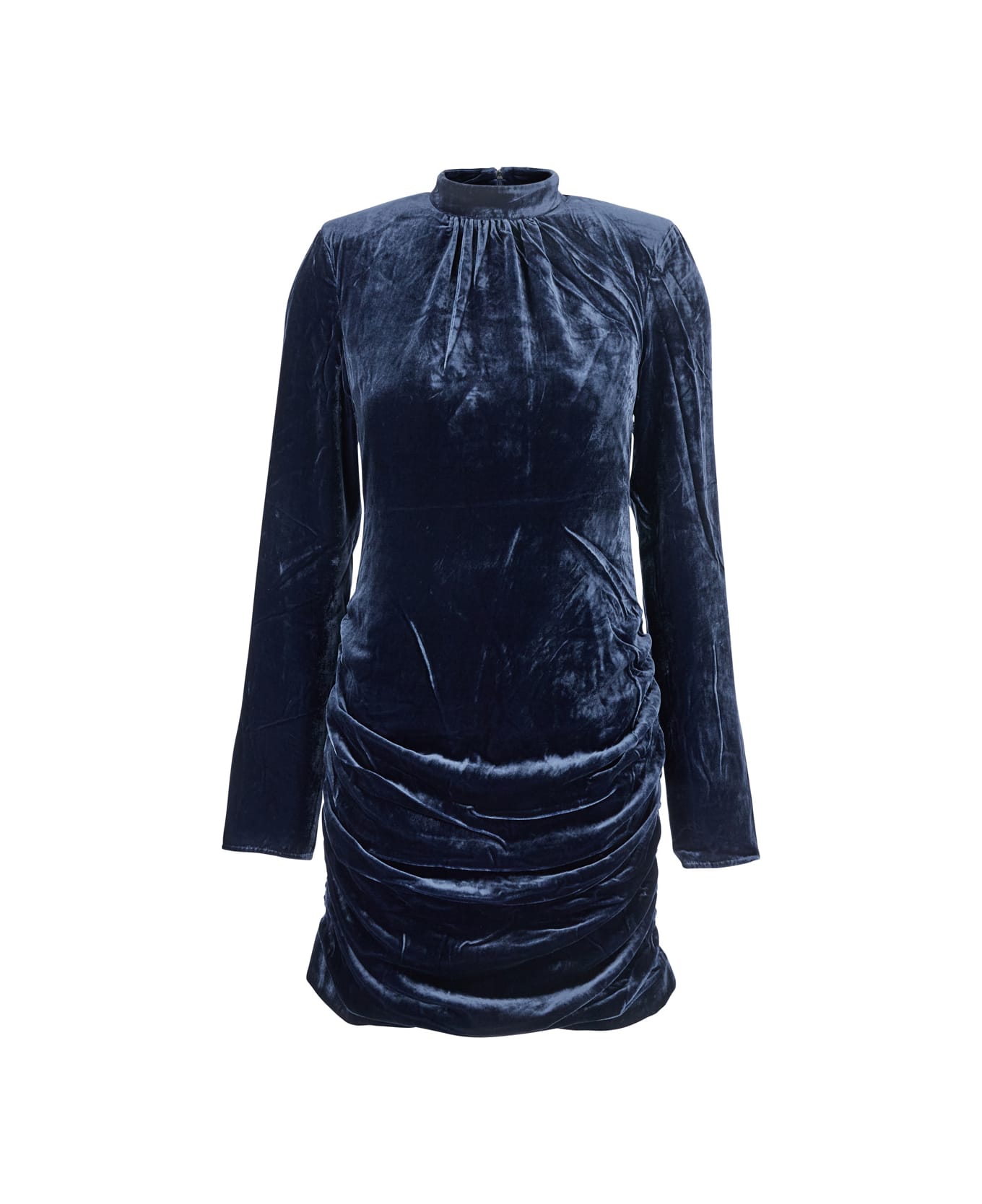 Rotate by Birger Christensen Blue Mini Dress With High Neck And Rear Zip Closure In Velvet Woman - Blu