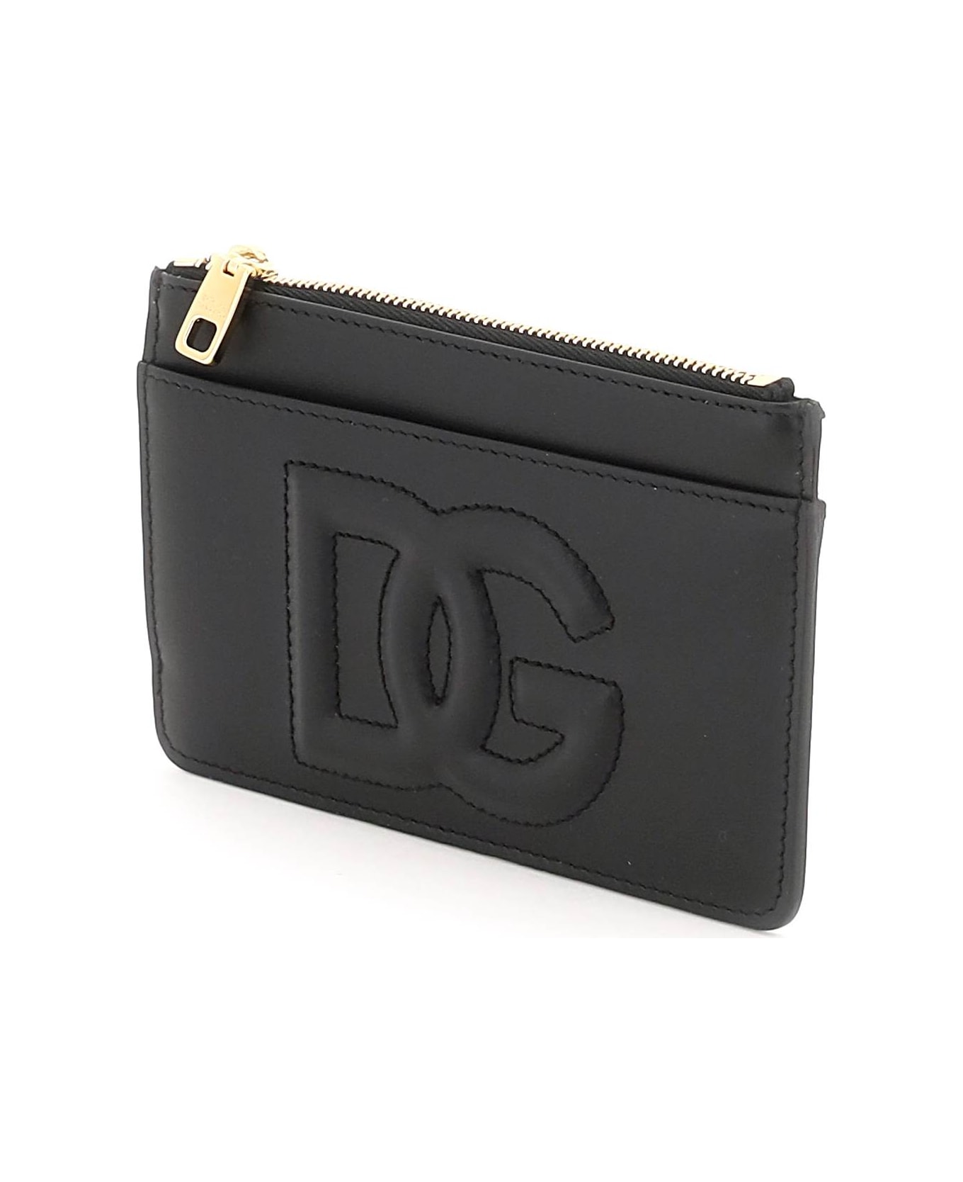 Dolce & Gabbana Logo Embossed Top Zip Card Holder - Black