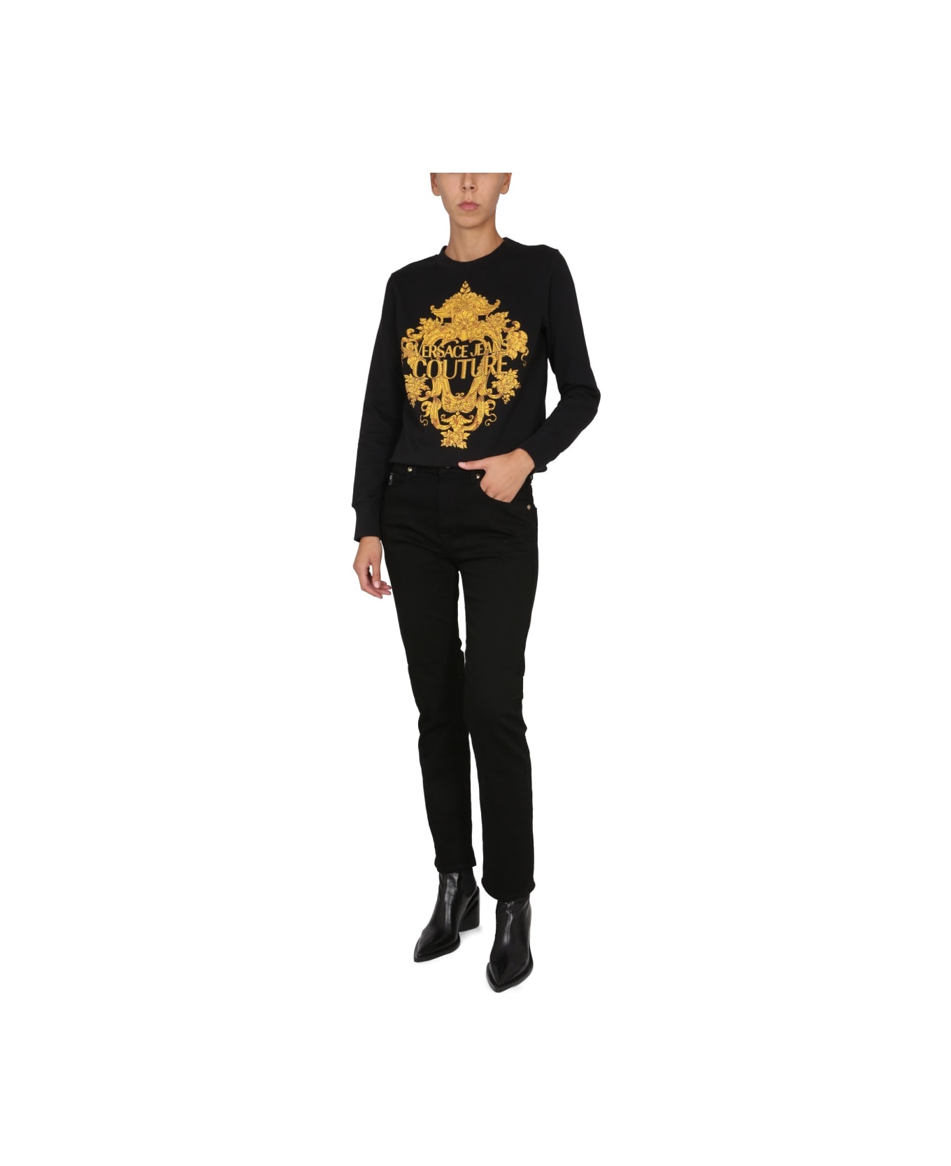 Versace Jeans Couture Sweatshirt With Baroque Print - BLACK