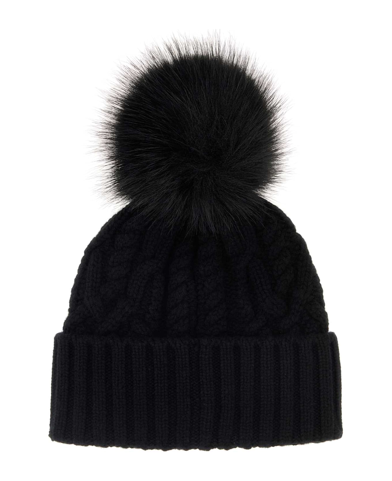 Moncler Black Wool Blend Beanie Hat - 999