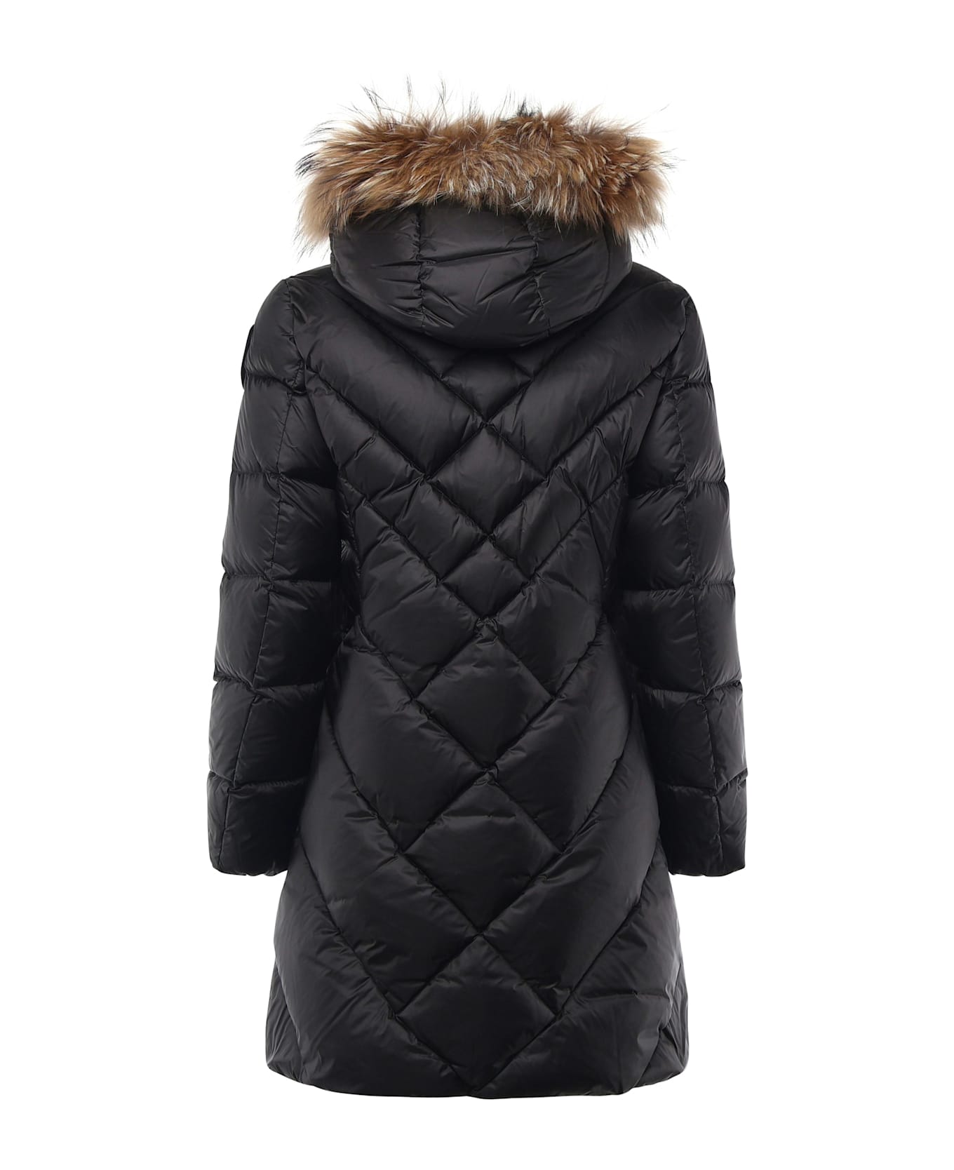 Blauer Long Down Jacket With Geometric Lines Althea - Black/sky