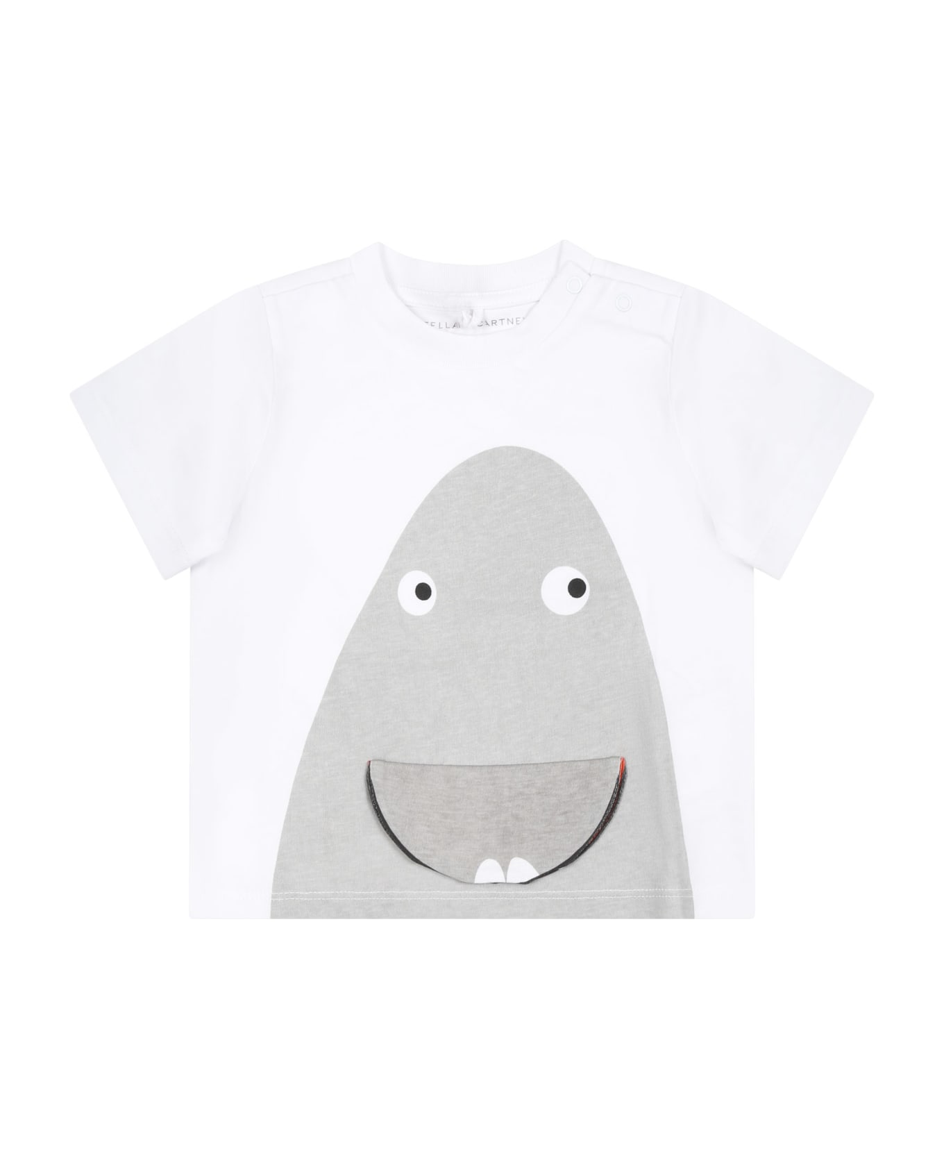 Stella McCartney Kids White T-shirt For Baby Boy With Shark Print - Avorio Tシャツ＆ポロシャツ