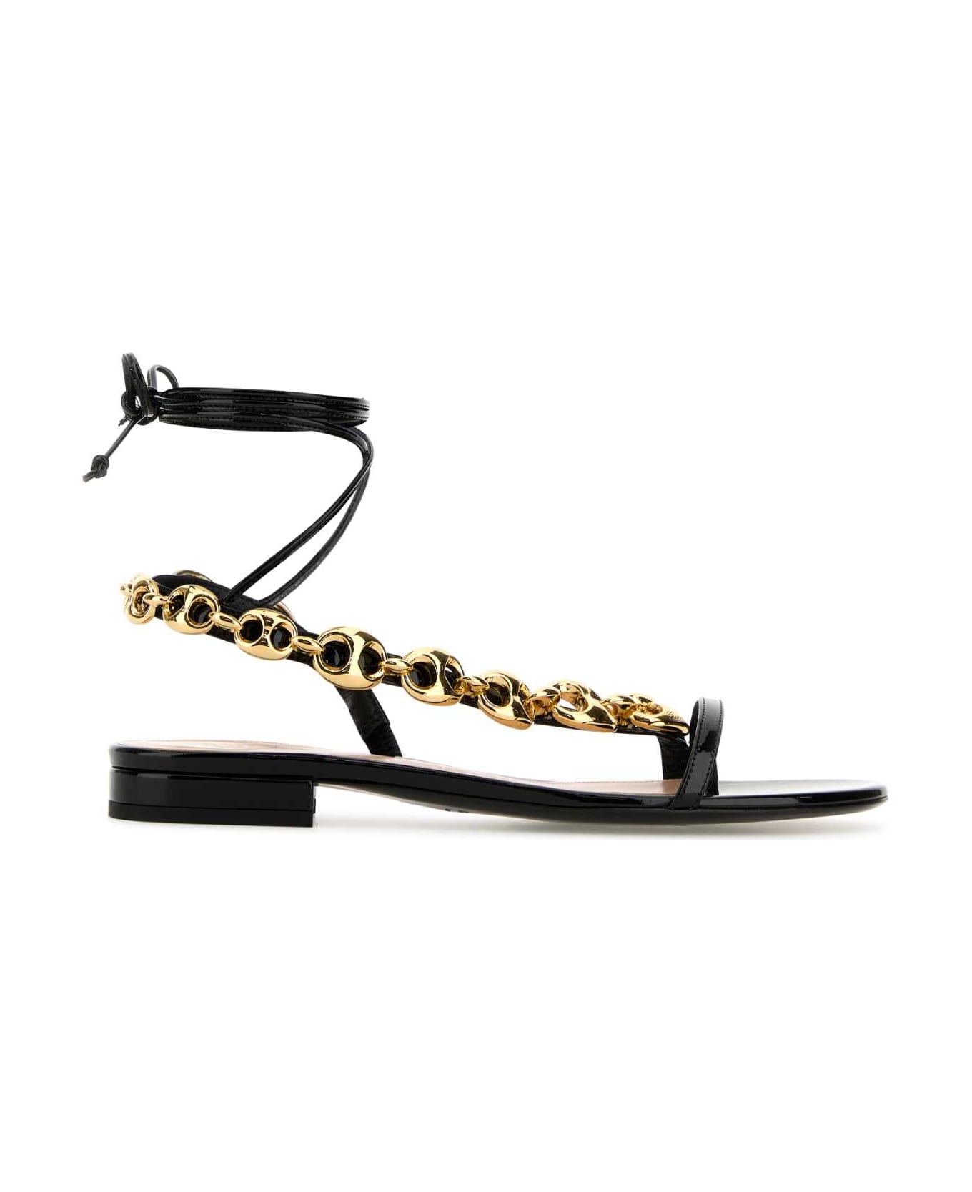 Gucci Black Leather Gucci Marina Chain Sandals - BLACKBLACKBLACK