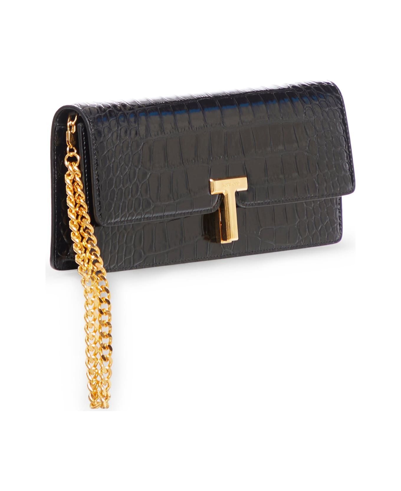 Tom Ford Logo Plaque Evening Clutch Bag - BLACK