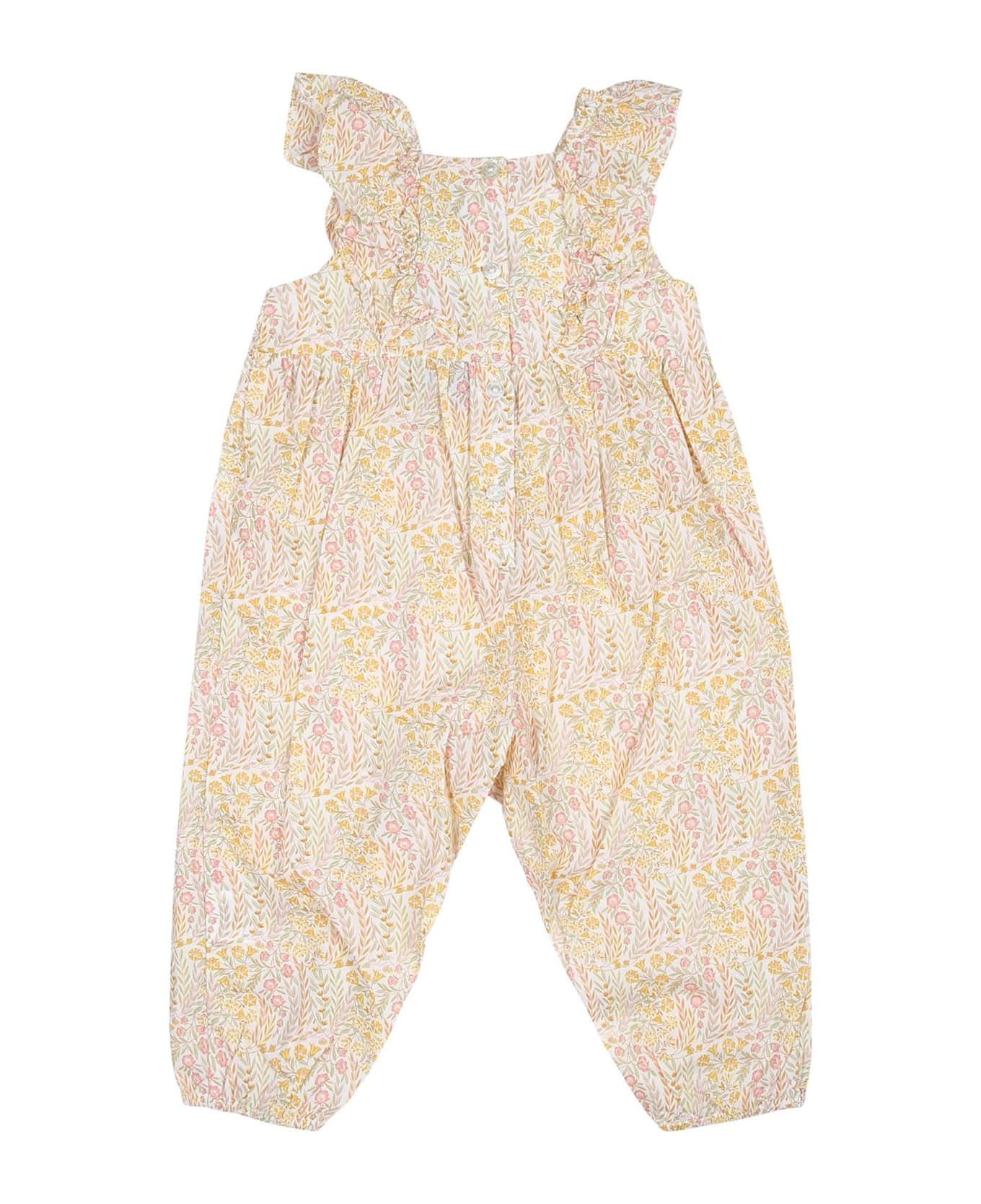 Tartine et Chocolat Ivory Dungarees For Baby Girl With Liberty Fabric - Ivory
