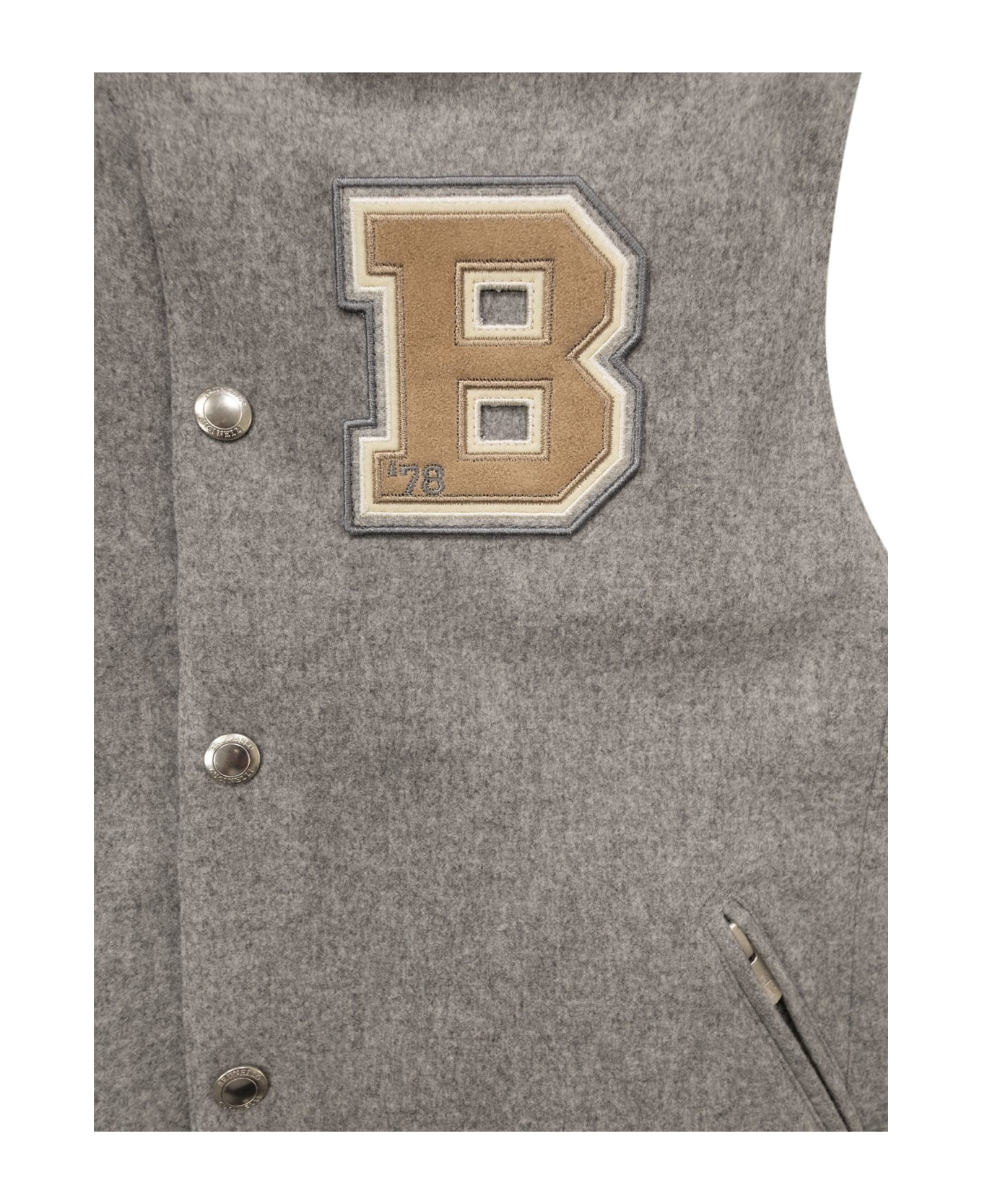 Brunello Cucinelli Sleeveless Down Jacket In Membraned Wool Flannel With Detachable Hood And Patch - Grey