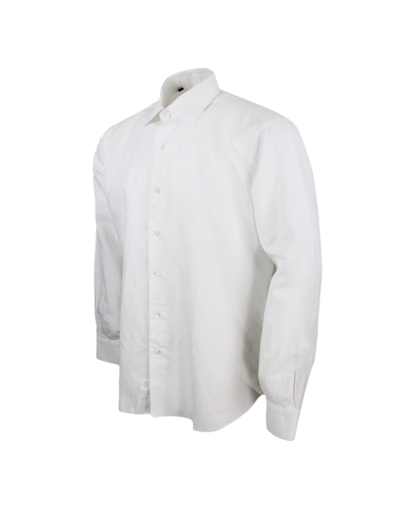 Barba Napoli Cult Shirt In Fine Cotton And Linen With Italian Collar And Hand-sewn With Mother-of-pearl Buttons - White シャツ