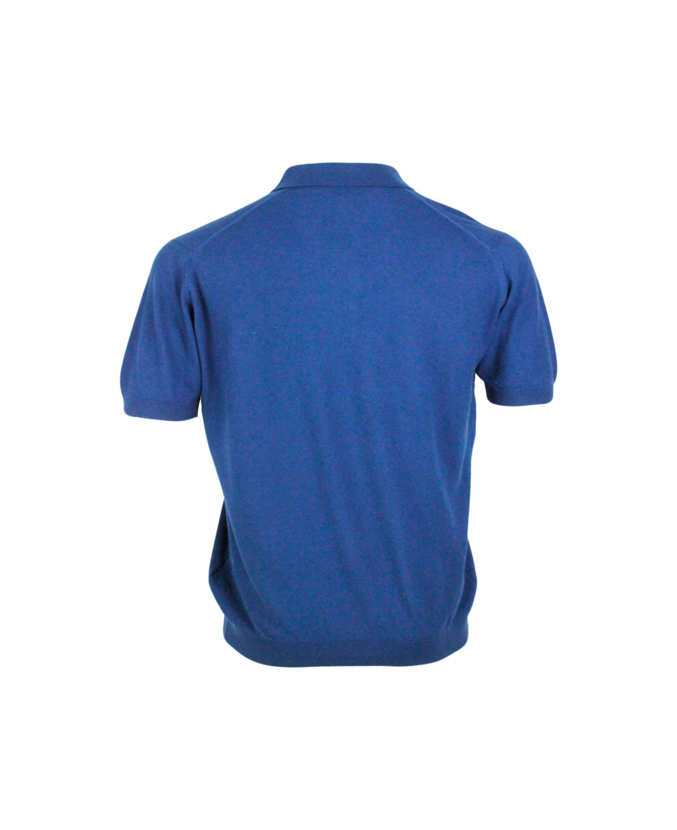 John Smedley Short-sleeved Polo Shirt In Extrafine Piqué Cotton Thread With Three Buttons - Blu clear