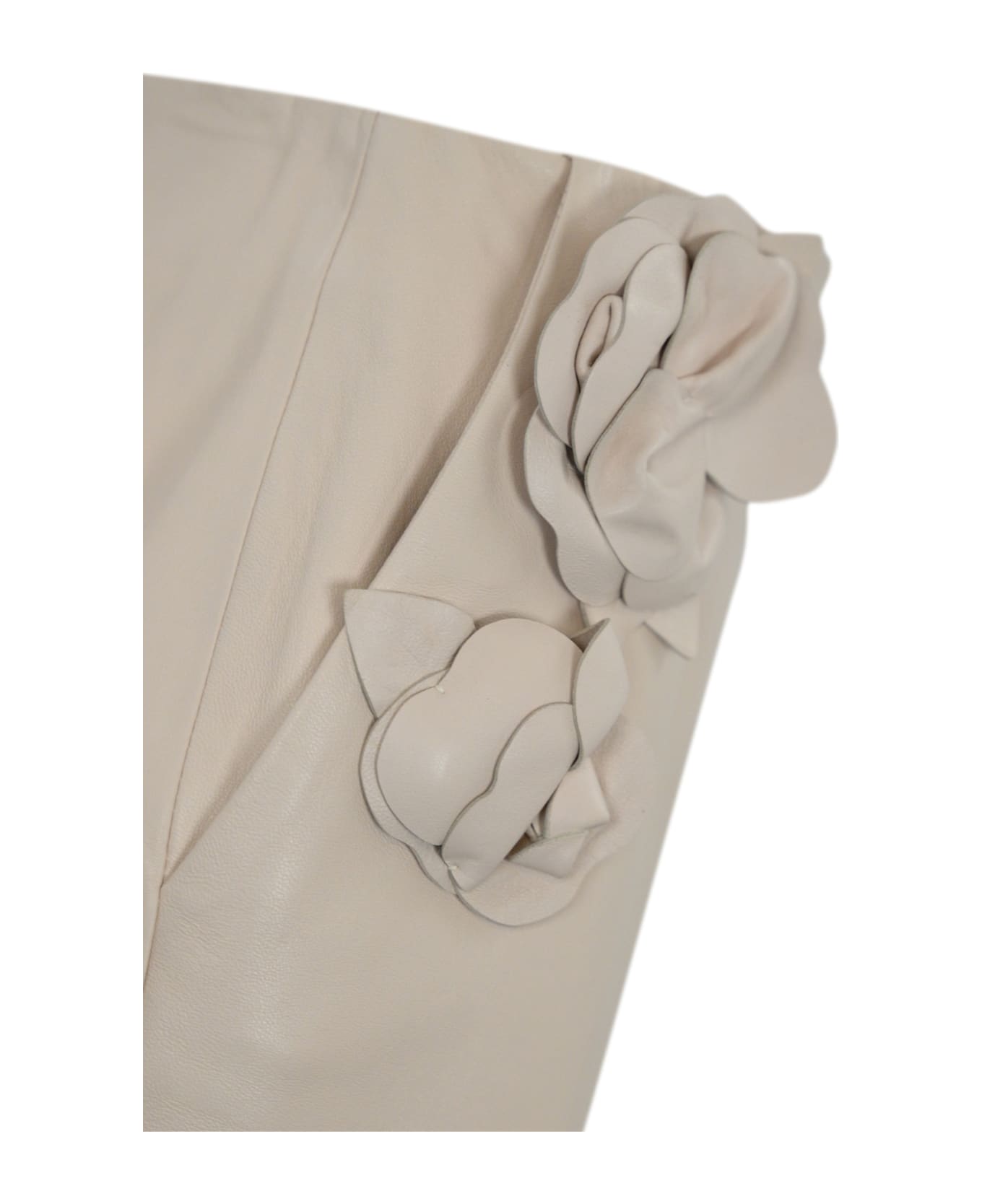 Elisabetta Franchi Leather Skirt With Floral Applications - BURRO